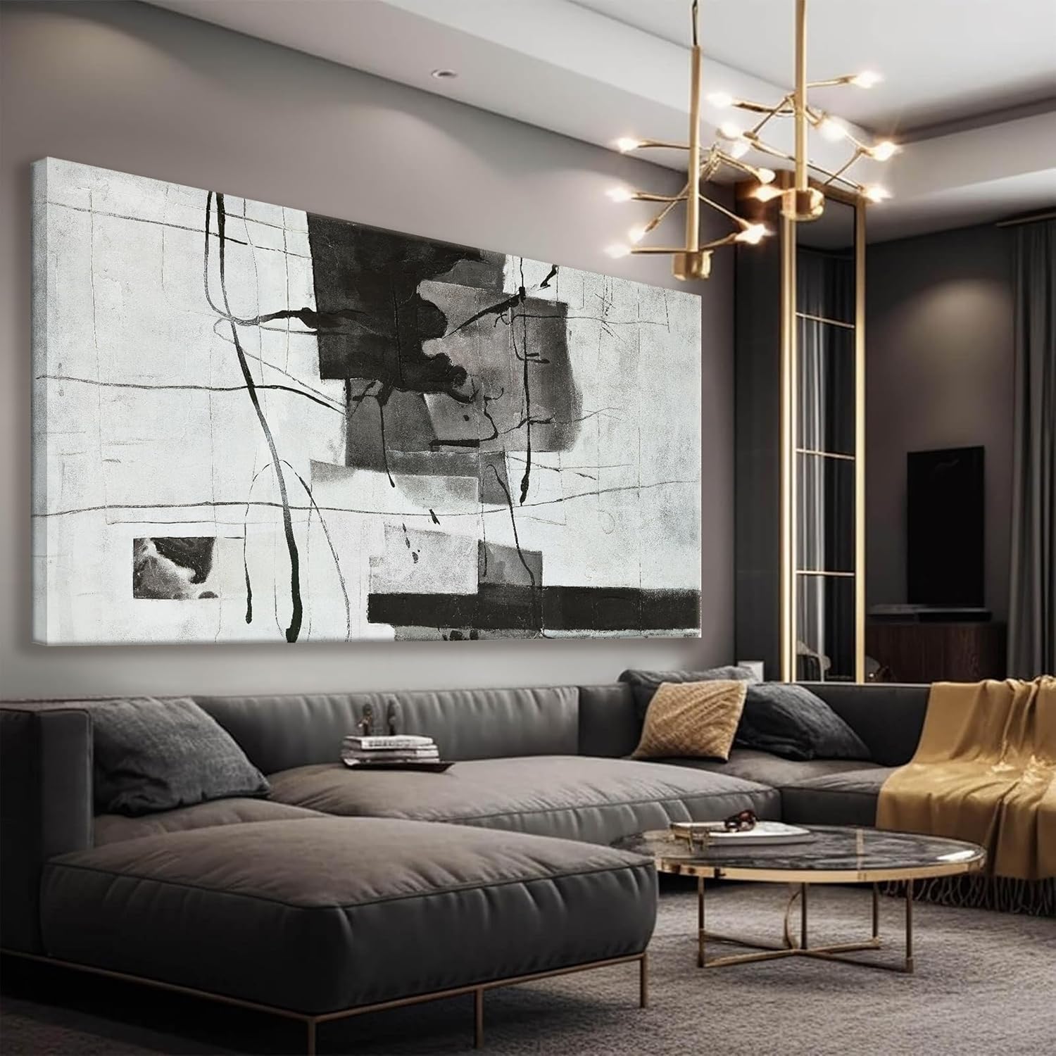 Showcases the product in an elegant, contemporary living room setting to demonstrate its aesthetic appeal and how it enhances the overall decor.