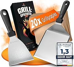 Showcases the complete set of grill spatulas and accessories included in the package. Displays all components of the grill spatula set, including different types of spatulas and additional items.
