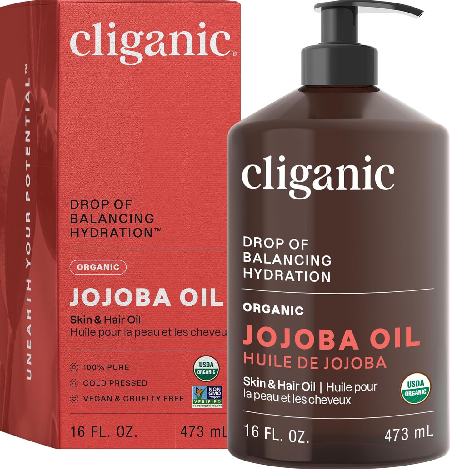 Cliganic Organic Jojoba Oil 16oz with Pump: Hero Images