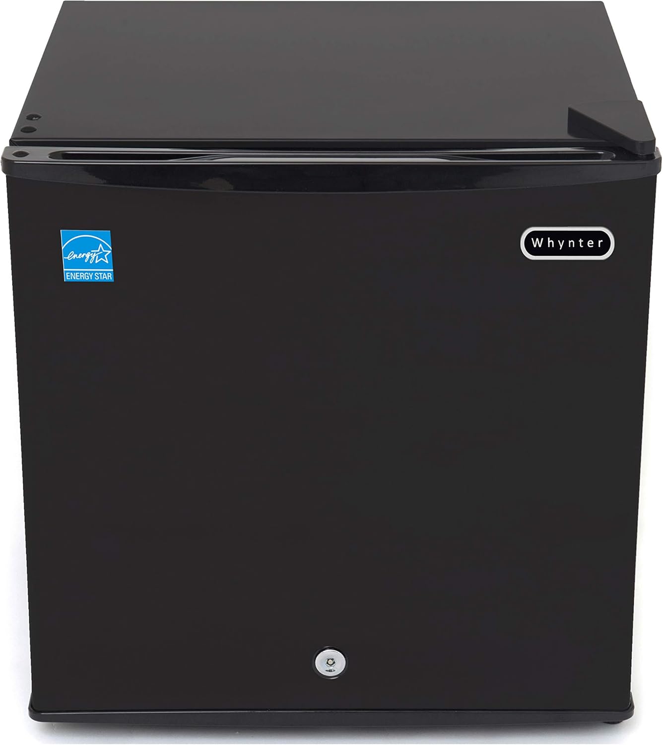Showcases the product itself, a compact refrigerator, on a clean white background to allow buyers to clearly see its design and features.