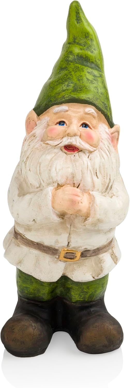 Showcases the detailed design and whimsical appearance of the garden gnome product against a white background.