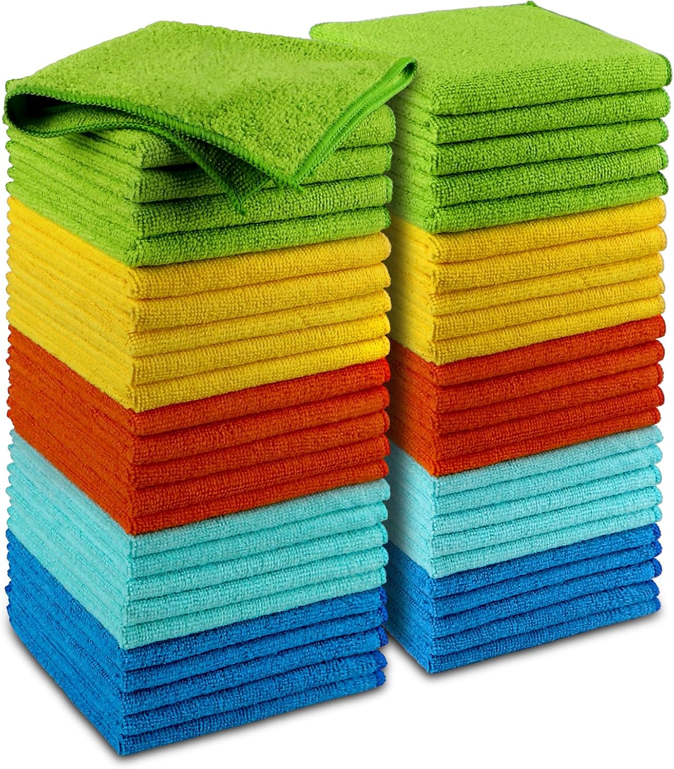 Showcases the product's range of colors and quantity, emphasizing the versatility and value of the microfiber cloth set. Displays the various color options available in the set, allowing customers…