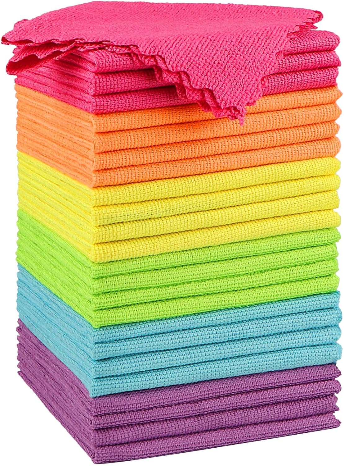 Showcases the variety of vibrant colors available in the microfiber cloth set. Displays the range of color options available for the microfiber cloths.