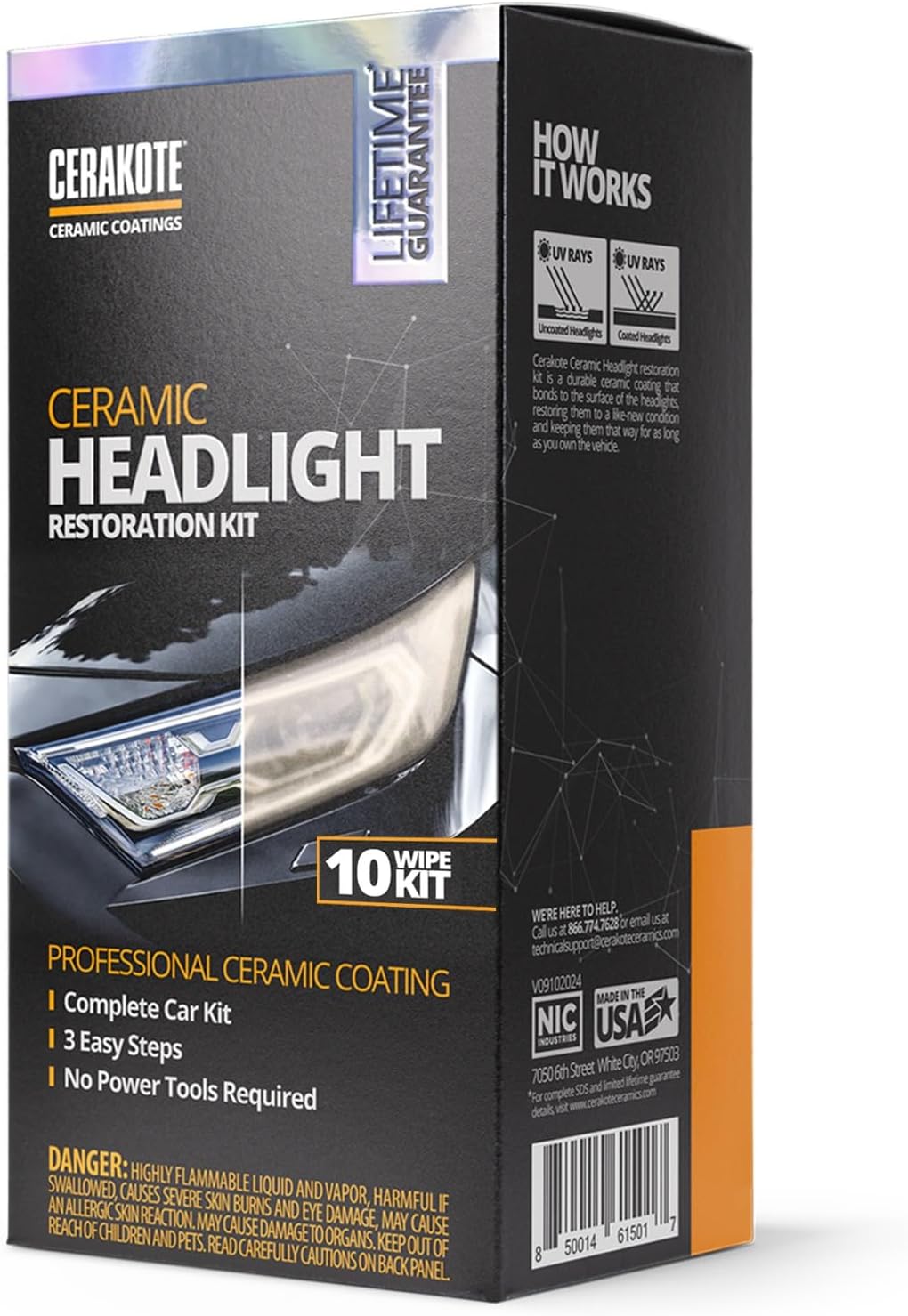 Showcases the product packaging to emphasize it's a complete, professional-grade headlight restoration kit.