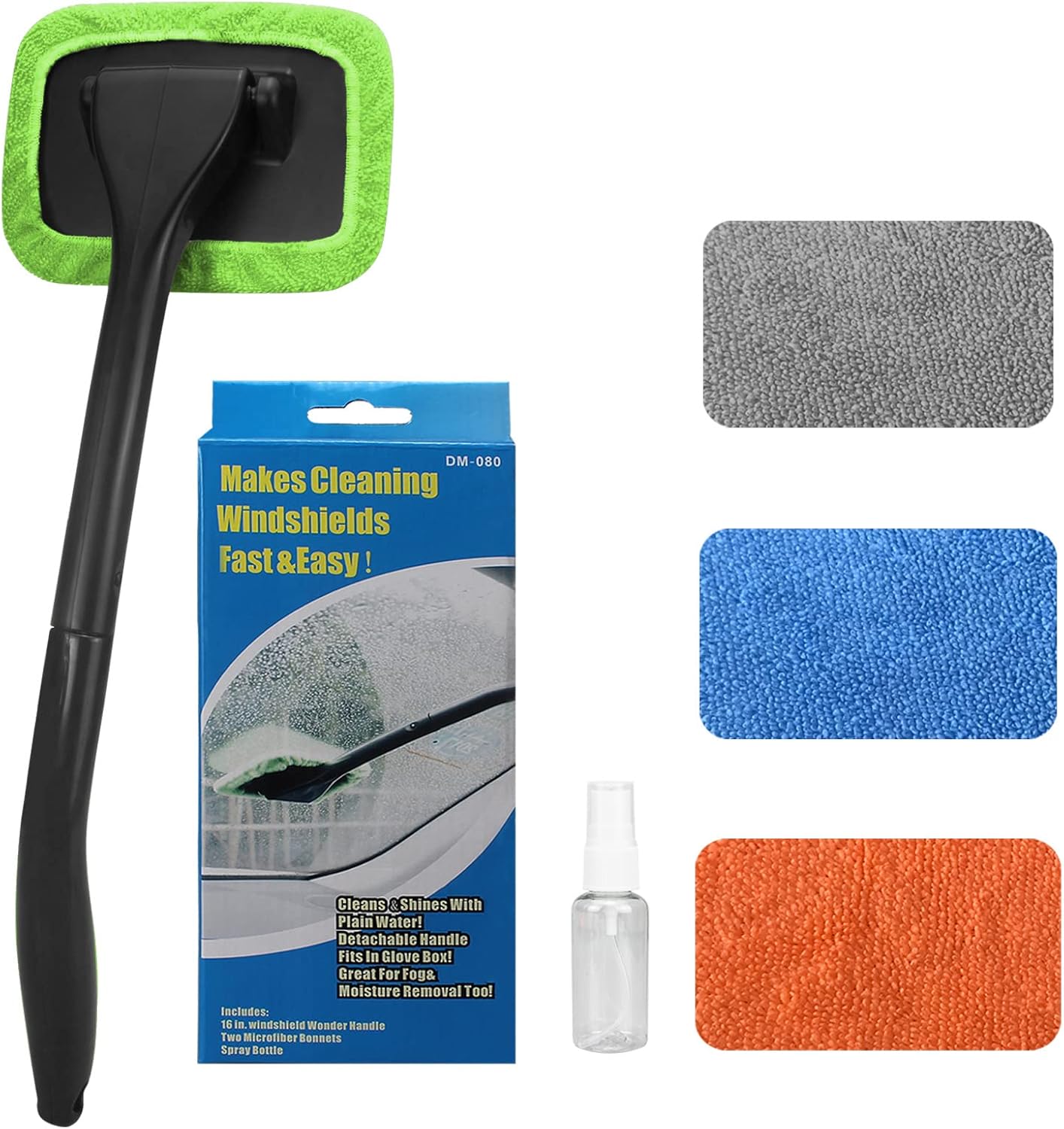 Showcases the complete windshield cleaning kit with all included components to demonstrate the product's value and ease of use. Displays all the individual parts of the cleaning kit to highlight the…