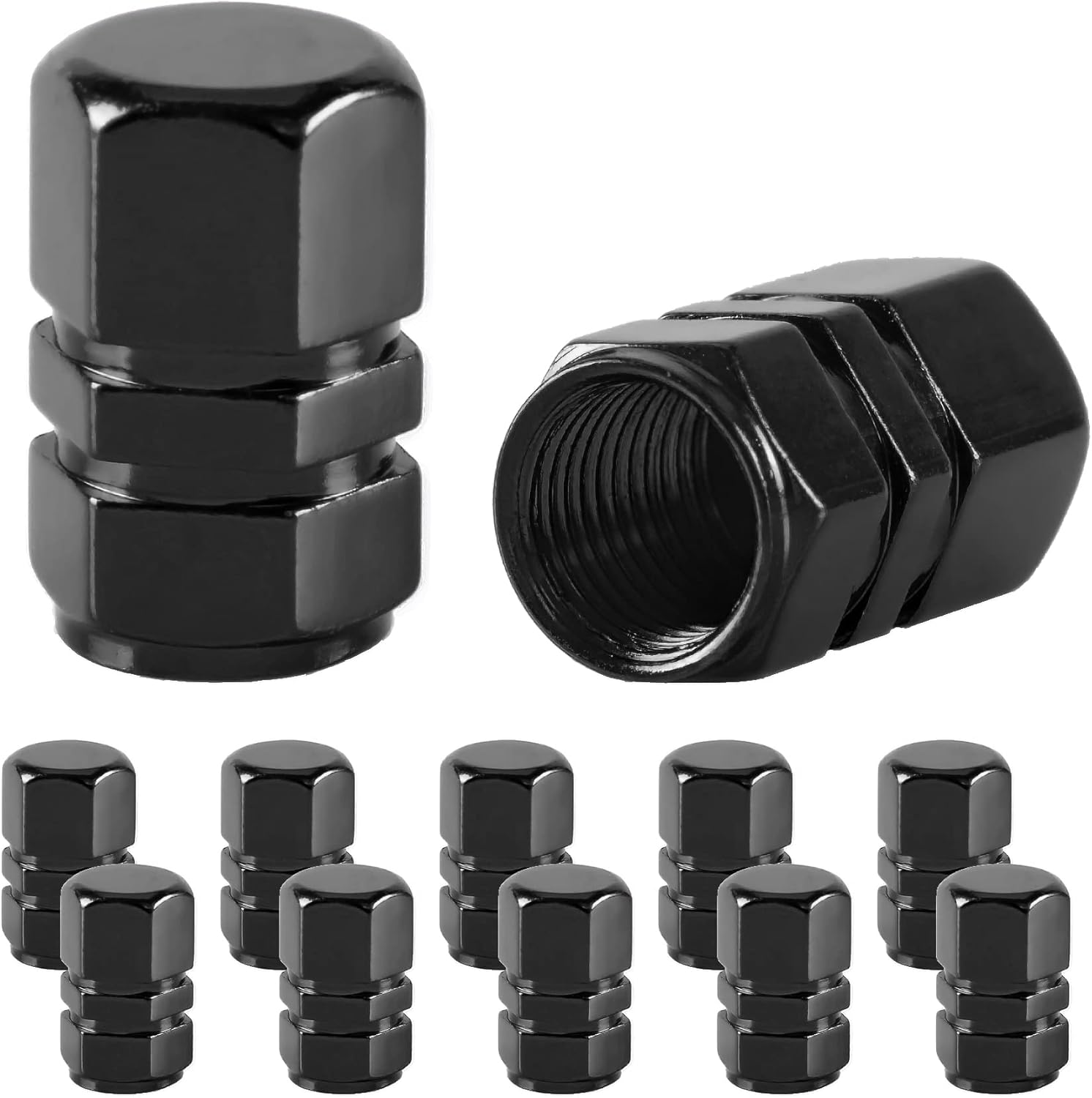 Showcases the product's sleek black design and quantity available in the set.