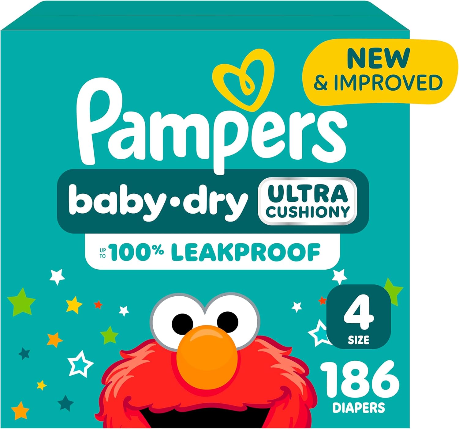 Showcases the product packaging and highlights key features like '100% Leakproof' to reassure parents about the diaper's effectiveness.