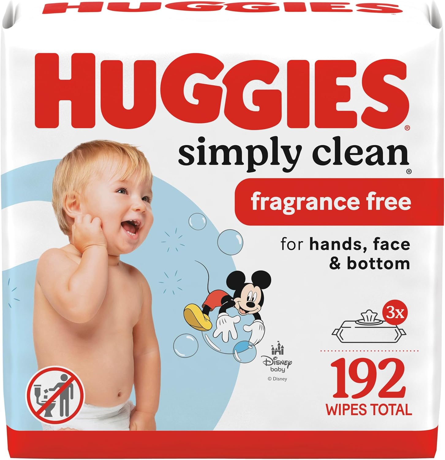 Showcases the product packaging to highlight key features like 'fragrance free' and the total wipe count, while prominently displaying the Huggies brand.