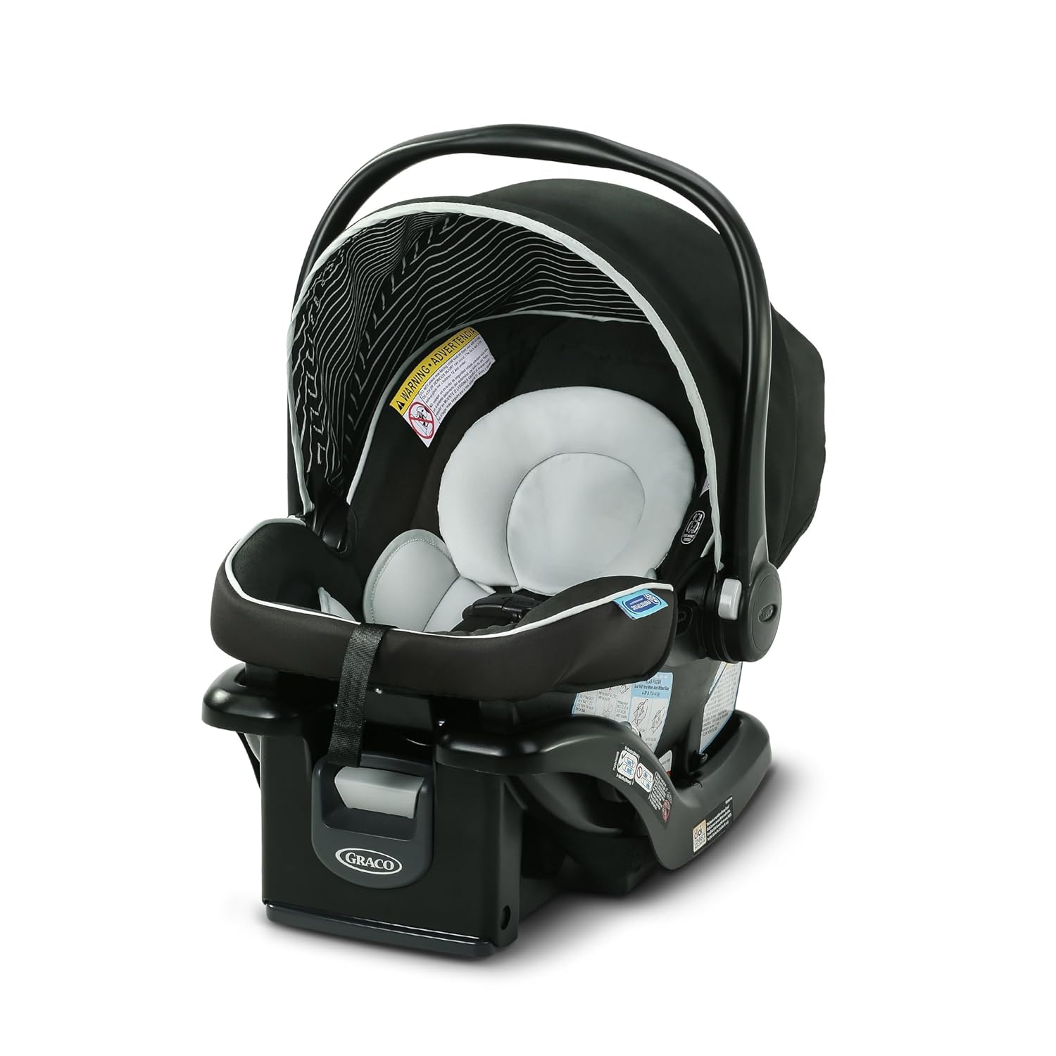 Showcases the main product, an infant car seat, clearly against a white background to allow shoppers to see its design and features.