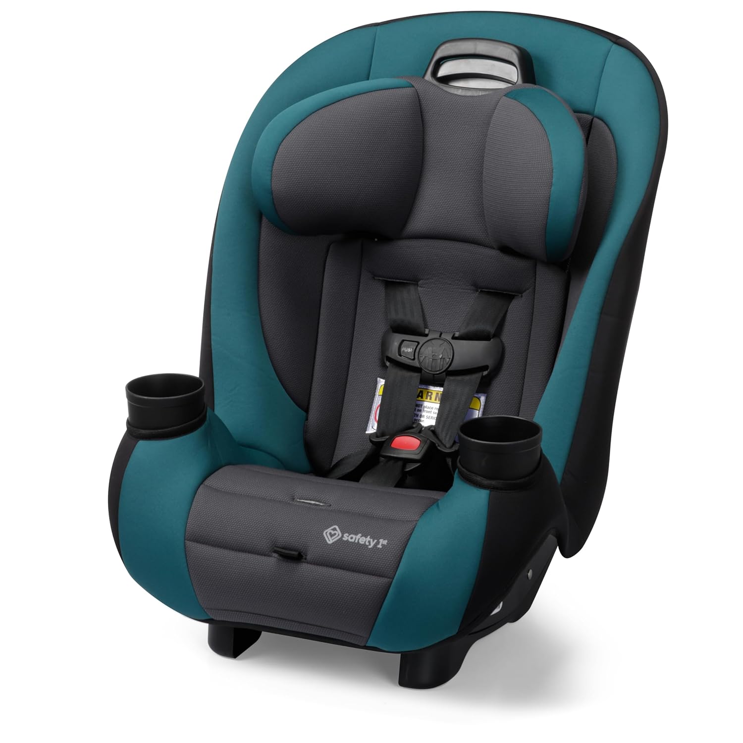 Showcases the car seat's safety harness and padded design to reassure parents about child protection and comfort.