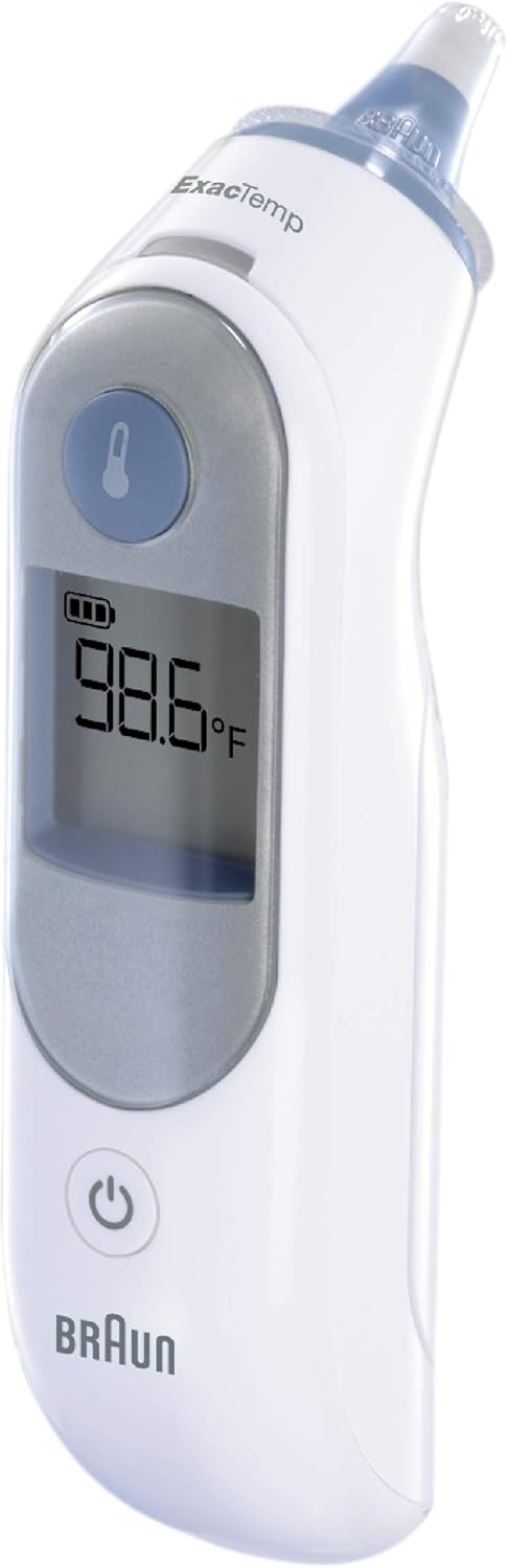 Showcases the product's clear digital display and ergonomic design for easy temperature reading.