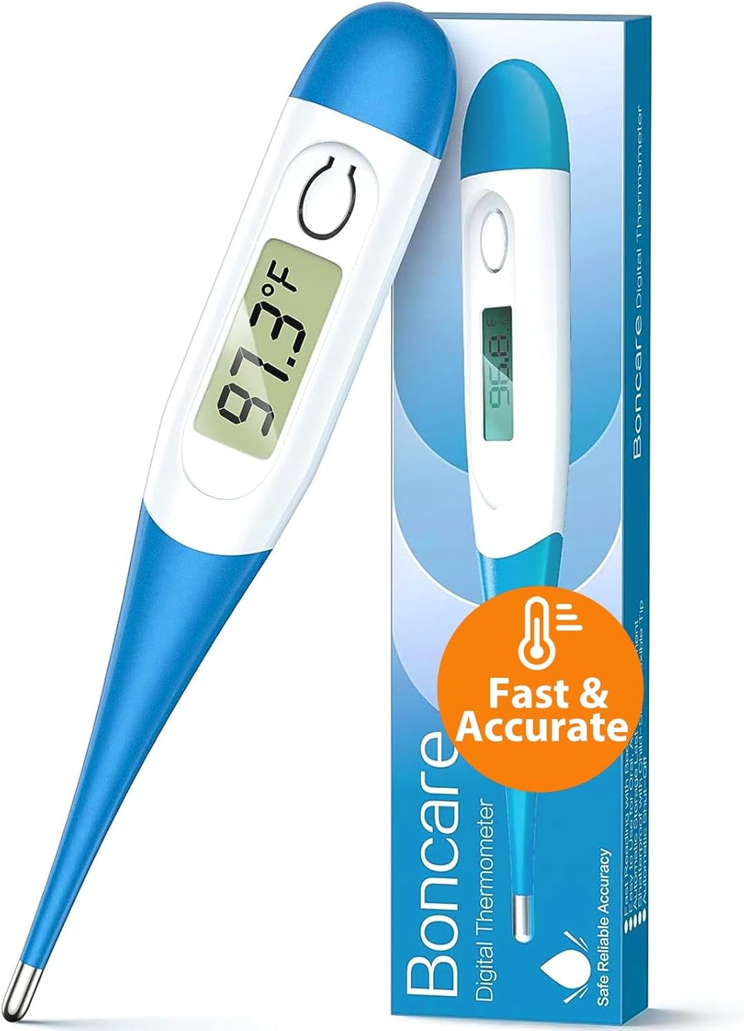 Showcases the product's clear digital display and sleek design to highlight its ease of use and accuracy. Displays the product alongside its retail packaging to convey brand identity and product…