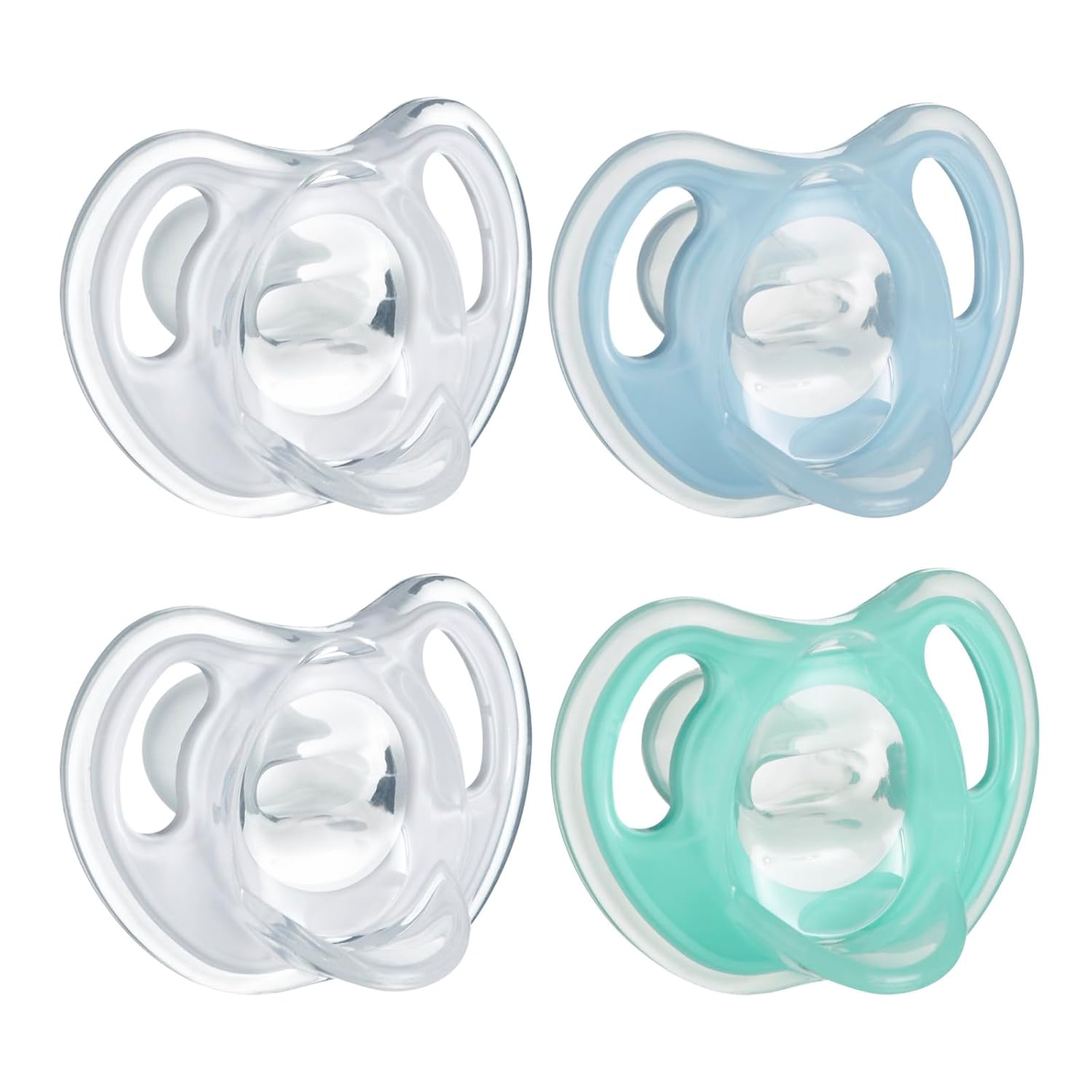 Showcases the product in different color variations to highlight customization options for buyers. Displays multiple color options of the same pacifier design, allowing customers to see available…