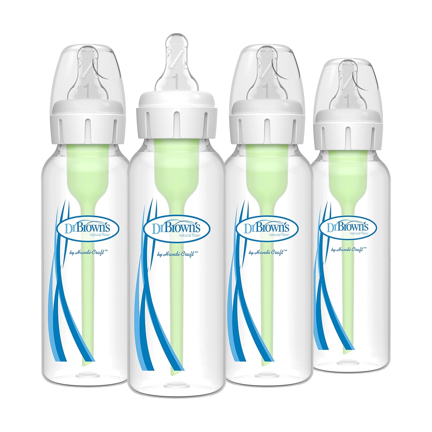 Showcases a set of baby bottles to demonstrate the product offering and quantity included. Displays different sizes of baby bottles to show the range of options available in the product line.