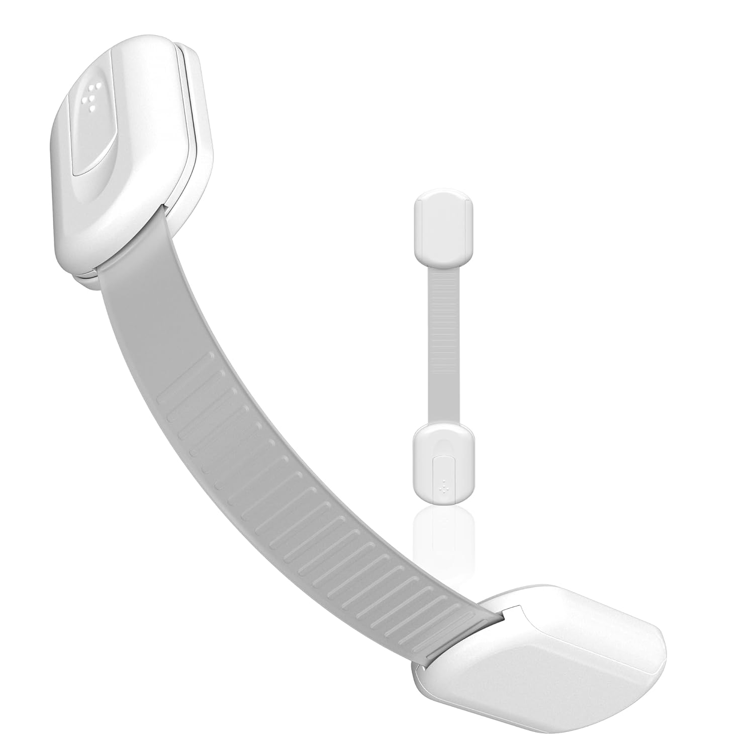 Showcases the main product and its components to demonstrate its design and functionality as a child safety lock. Displays all parts of the child safety lock to show the complete set that comes with…