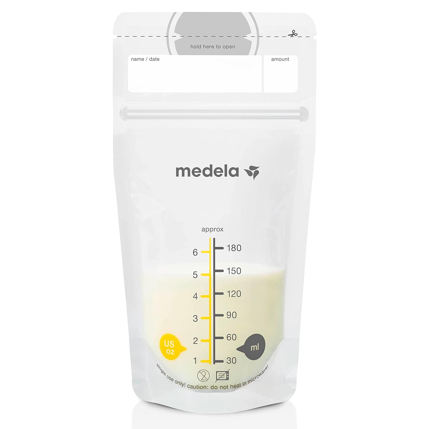 Shows the product's capacity and measurement markings to highlight its functionality for storing breast milk.