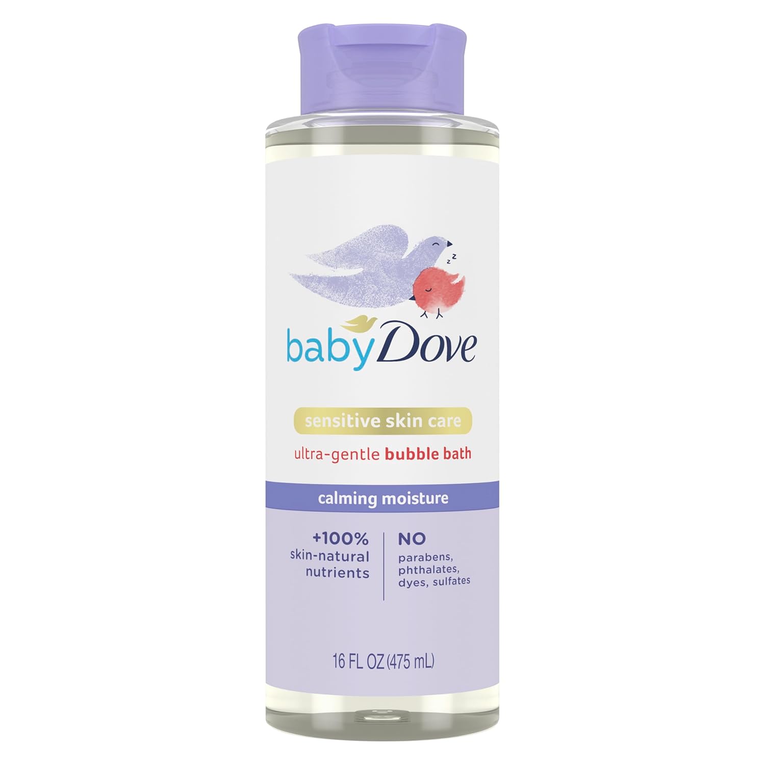 Showcases the product's gentle formula designed for sensitive baby skin, emphasizing its calming and moisturizing properties.
