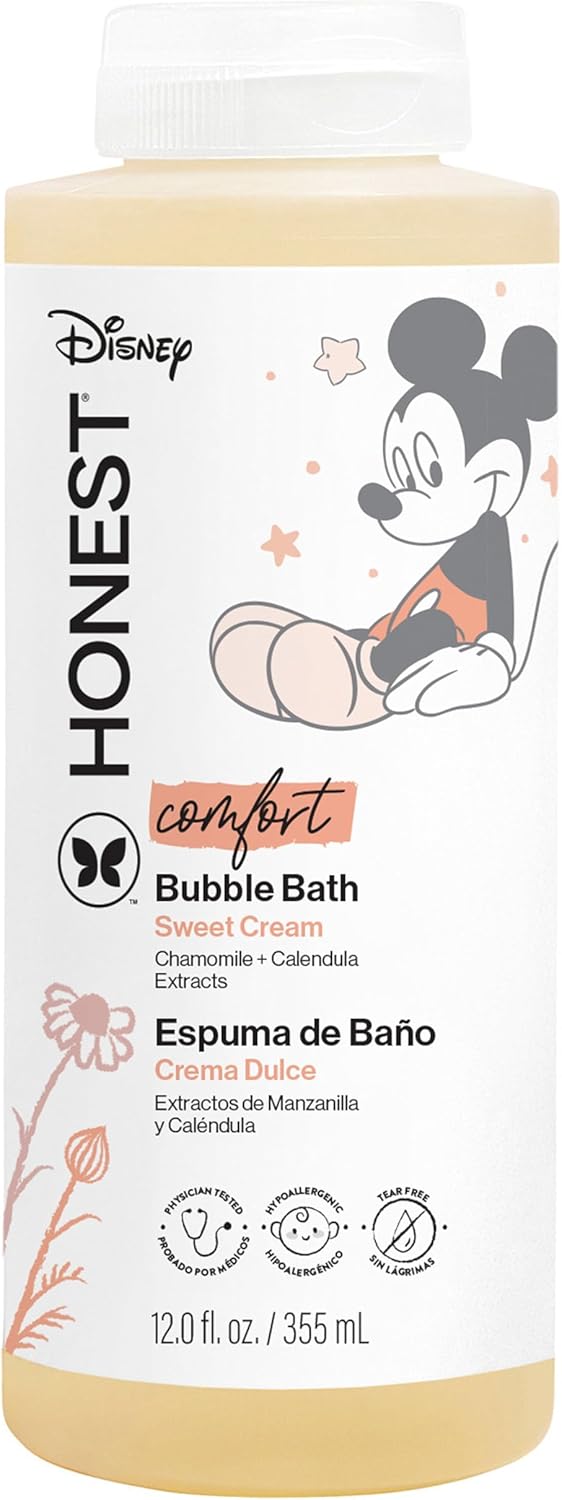 Showcases the product's packaging to highlight the Disney branding and gentle formula for children.