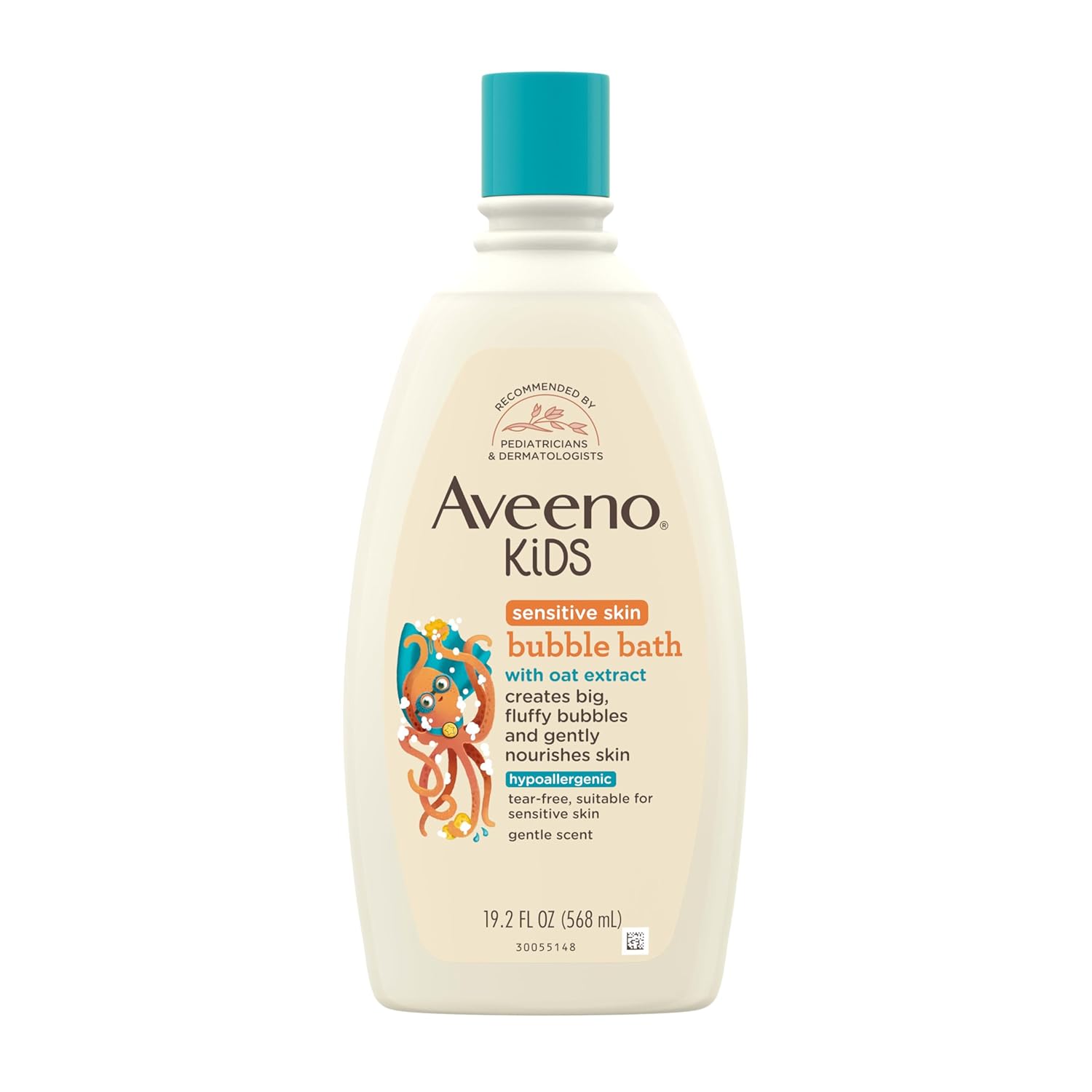 Showcases the product's gentle formula designed for kids with sensitive skin, emphasizing its suitability for children's bathing needs.