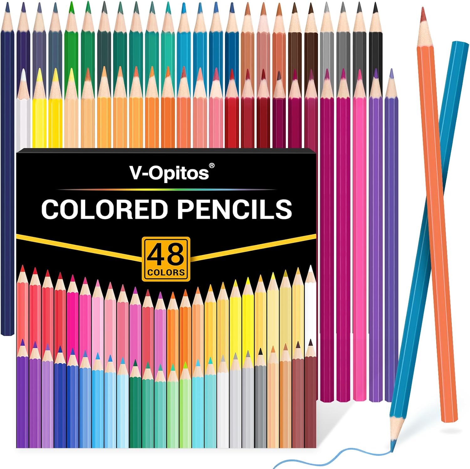Showcases the wide range of colors available in the pencil set and clearly displays the number of pencils included. Displays the product packaging alongside the pencils to give customers a complete…