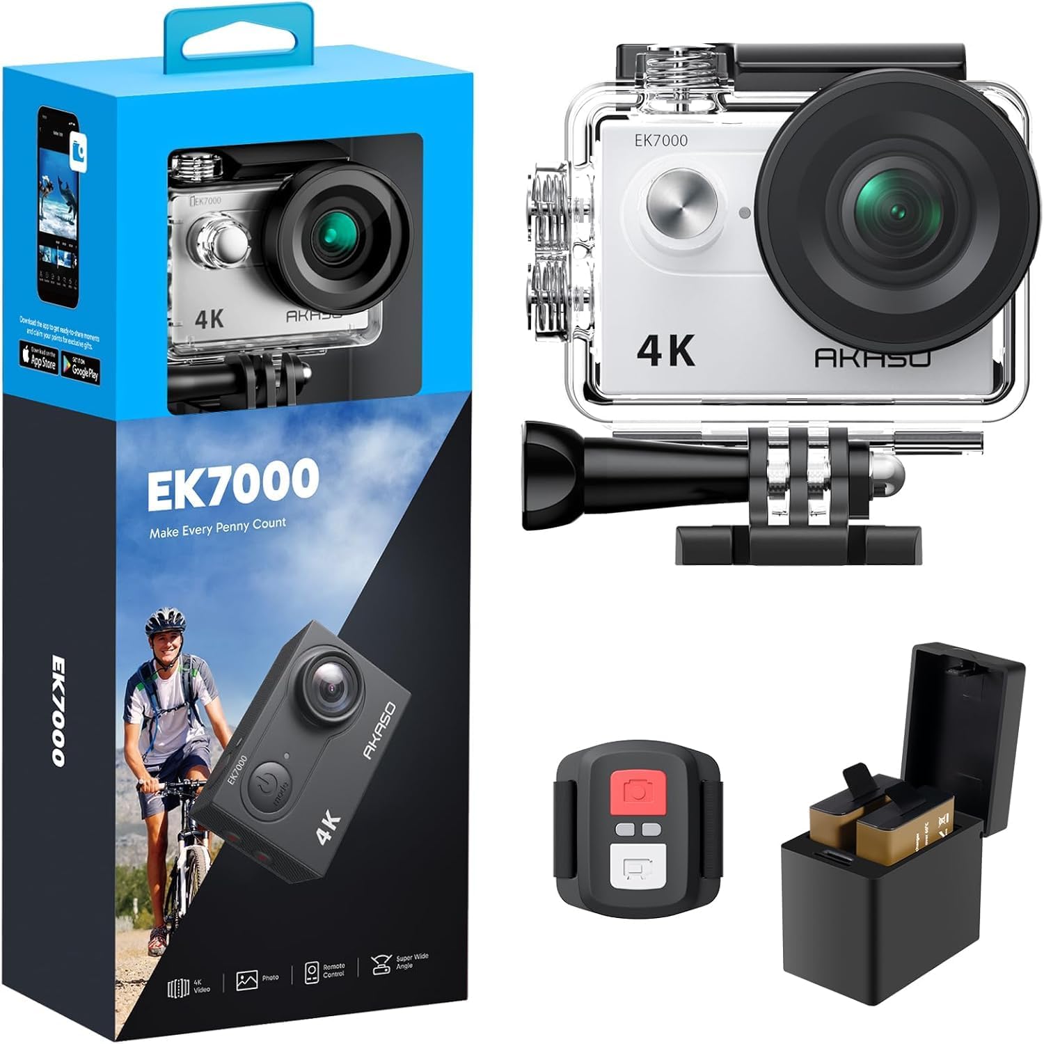AKASO EK7000 4K30FPS 20MP WiFi Action Camera with EIS Ultra HD 131FT Waterproof…: Hero Images