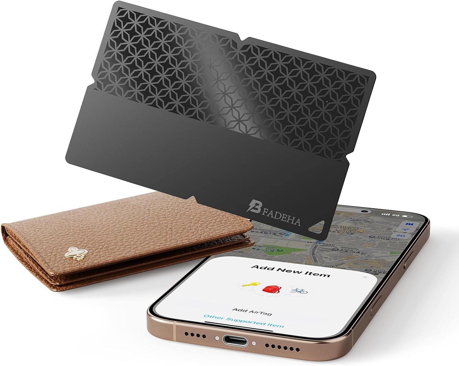 Showcases the sleek design of the tracking card and its compatibility with smartphones for easy item tracking. Demonstrates how the tracking card fits into a wallet and works with a smartphone app…