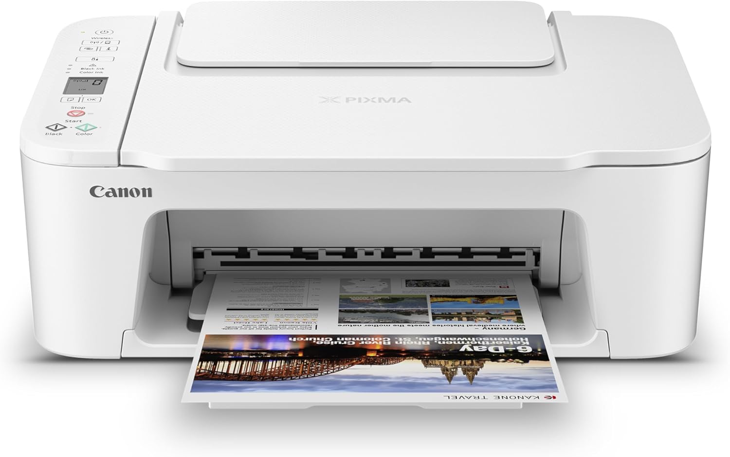 Showcases the printer's sleek, minimalist design to appeal to consumers looking for a space-efficient home office solution.