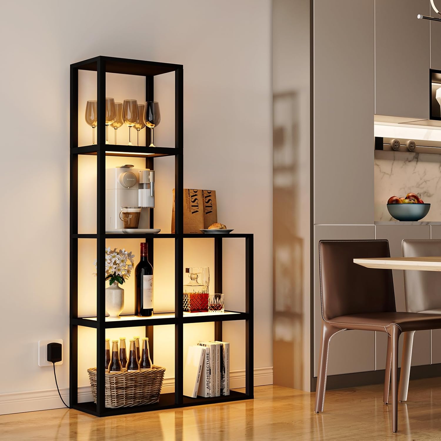 Showcases the product as part of a stylish home bar or kitchen setup, emphasizing its role in creating an upscale entertaining space.