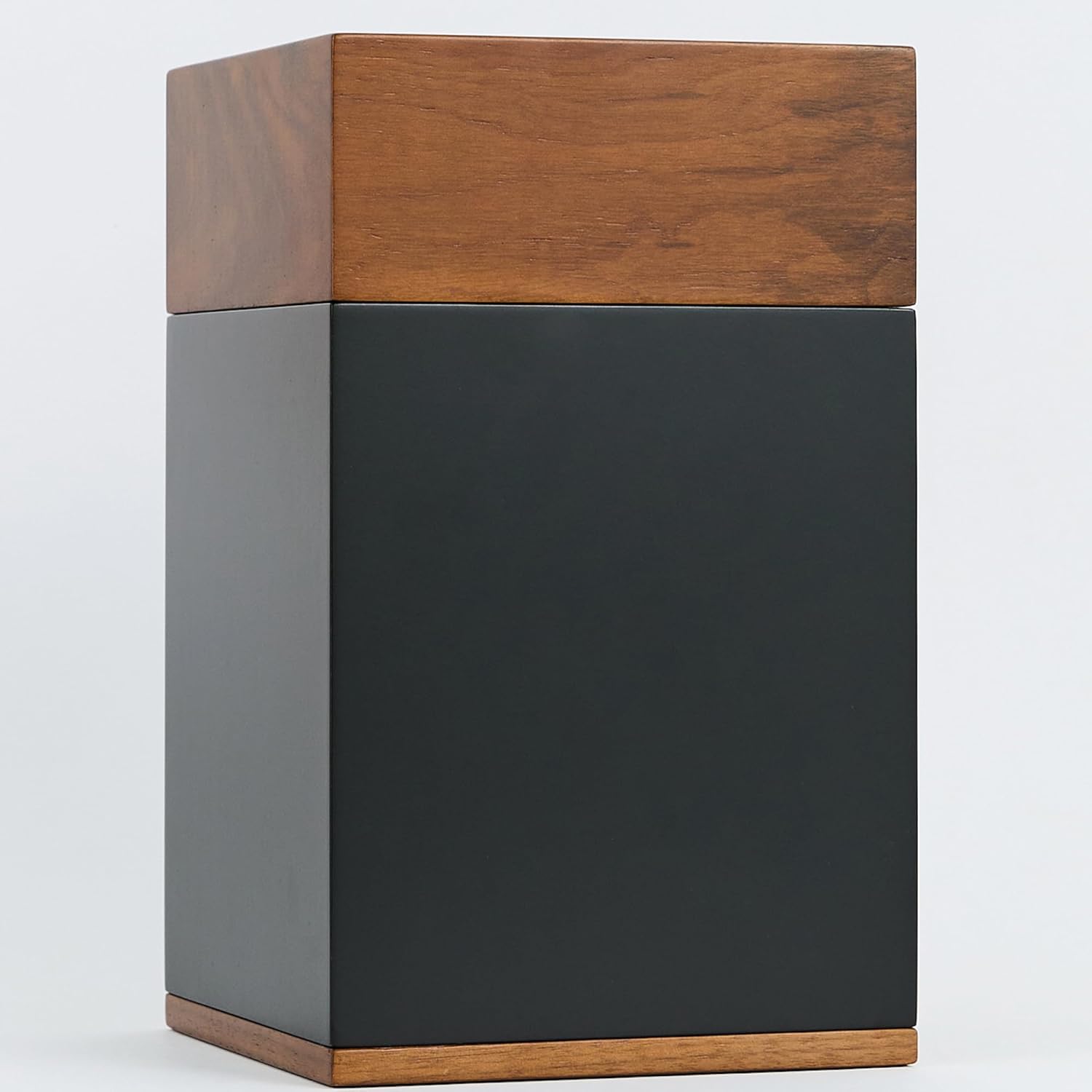 Showcases the product's sleek, contemporary design featuring a combination of wood and metal materials.