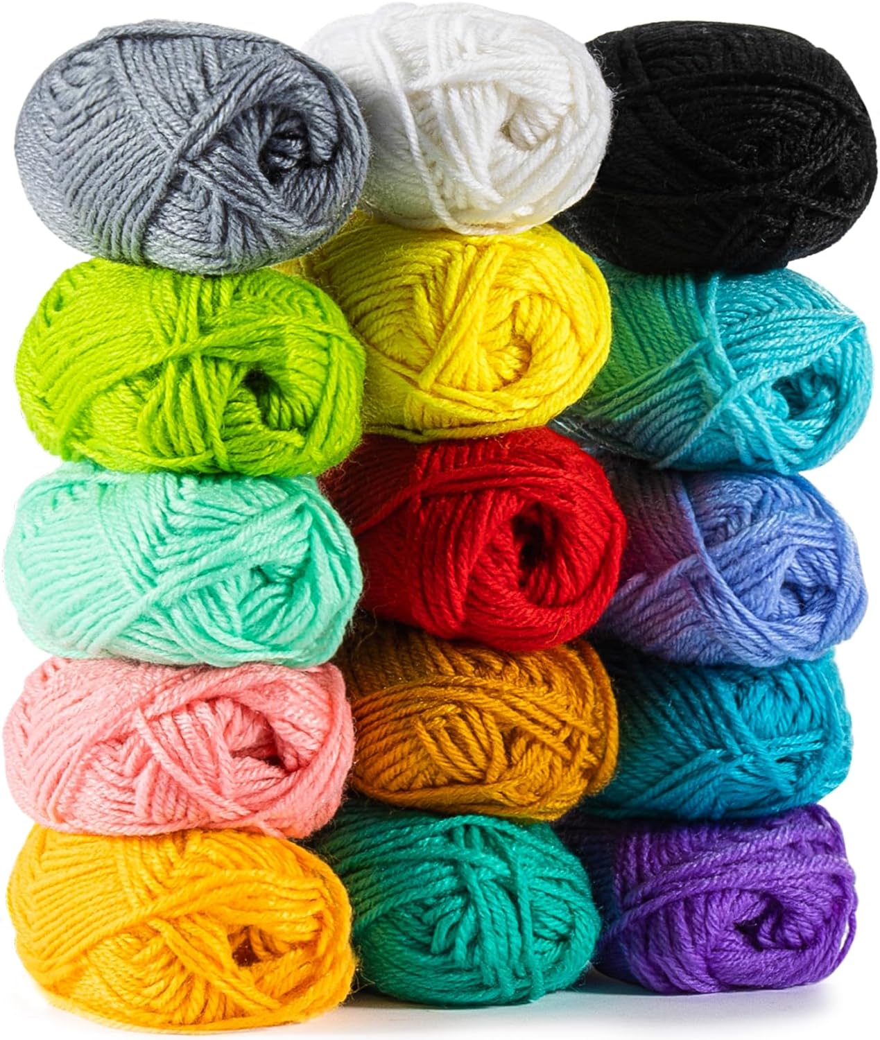 Showcases the wide range of vibrant yarn colors available, appealing to crafters and highlighting product versatility.