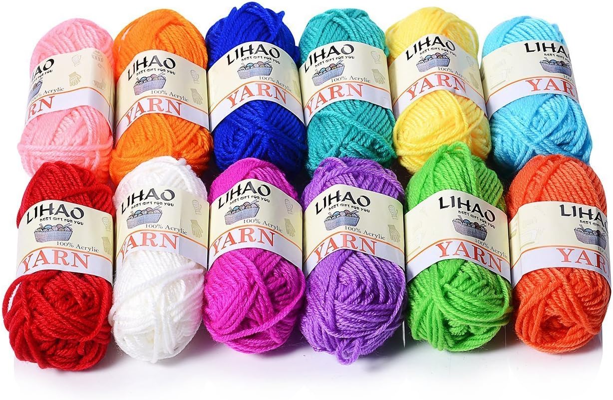 Showcases the wide range of vibrant yarn colors available, appealing to crafters looking for variety. Displays multiple skeins of yarn to illustrate the quantity and variety included in the purchase.