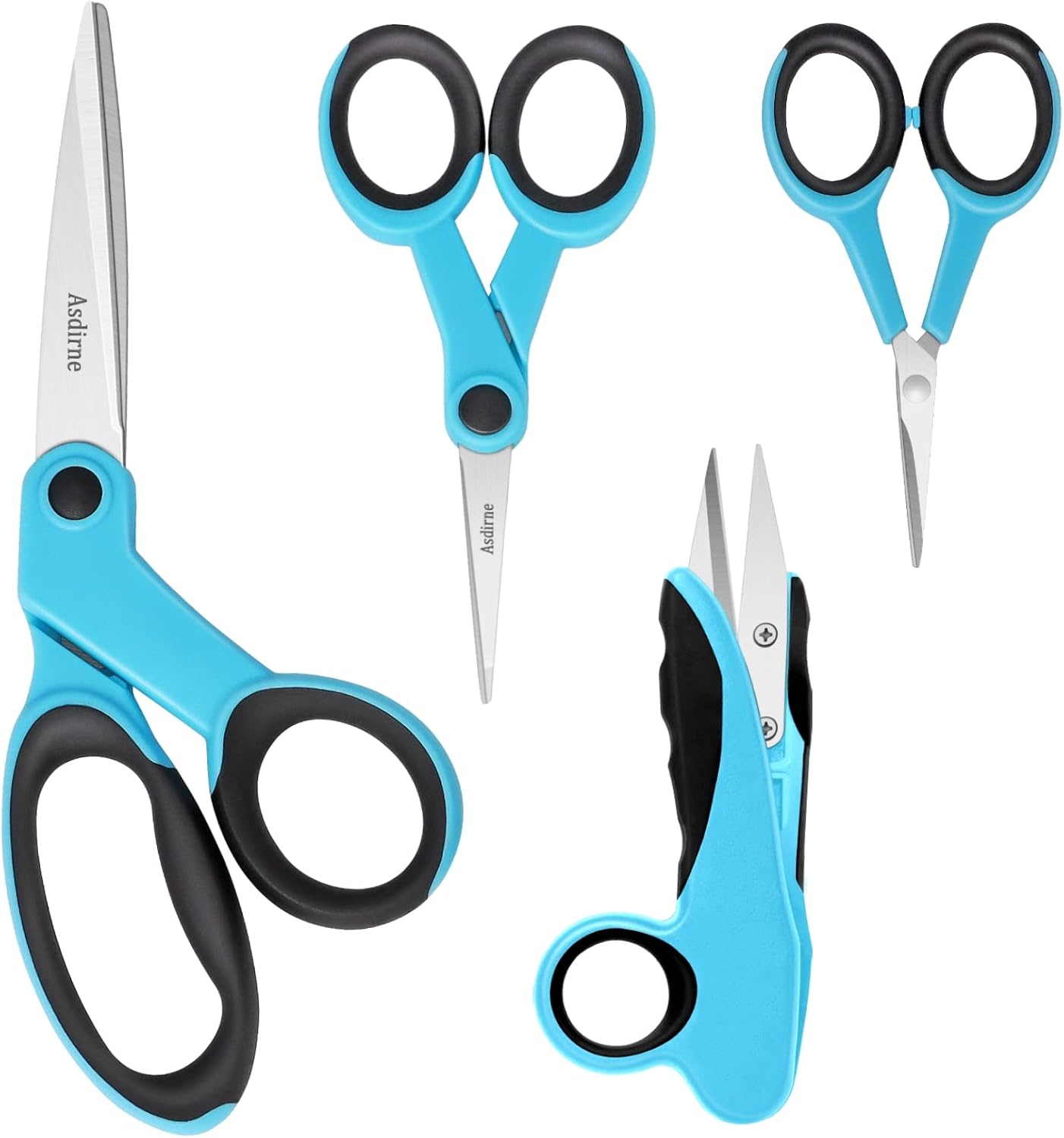 Showcases a complete set of scissors in various sizes and styles, highlighting the product range and versatility. Displays all the different scissors included in the set, allowing customers to see…