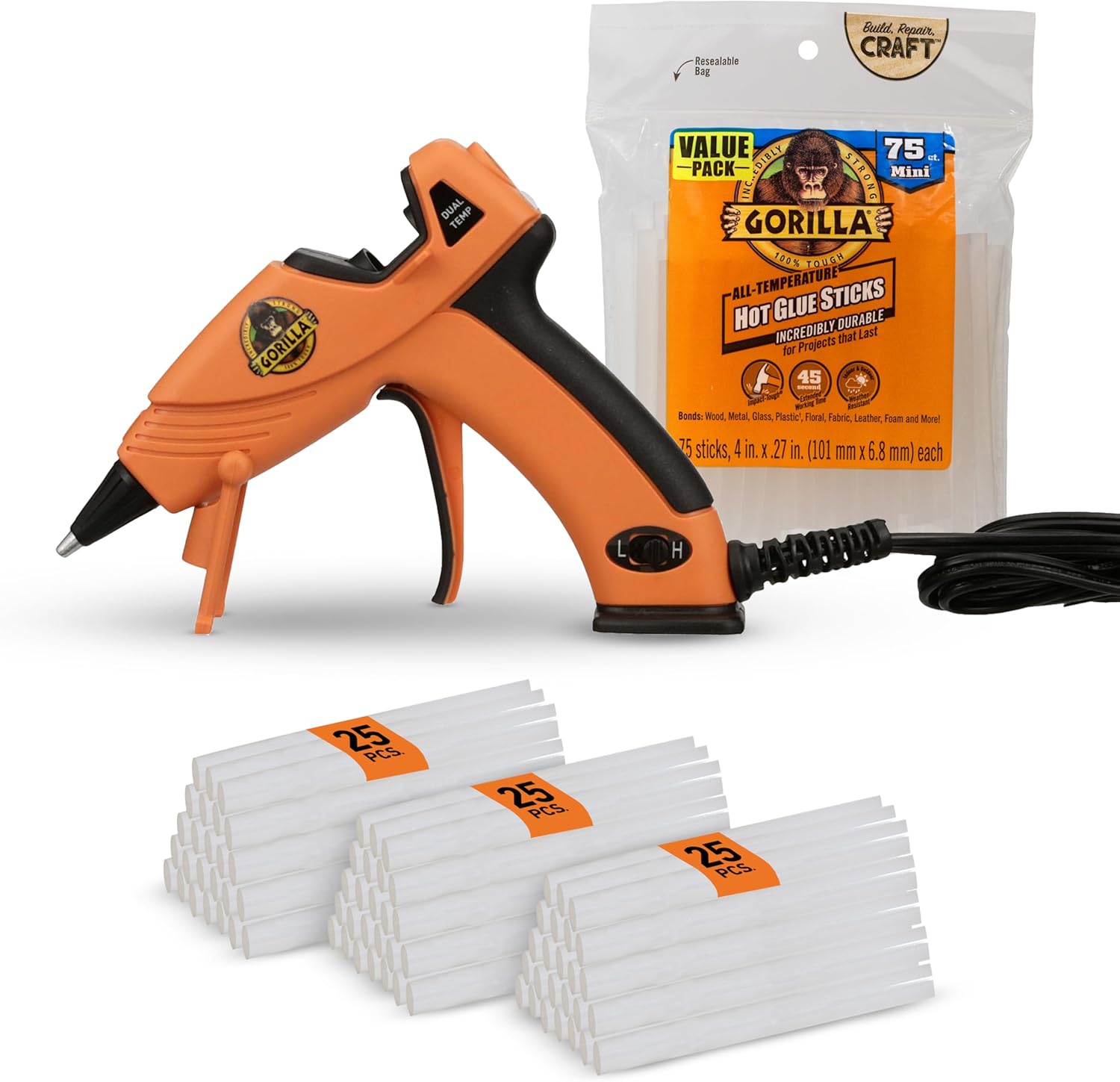 Gorilla Mini Hot Glue Gun Kit (Pack of 1 Mini Hot Glue Gun and 75 Sticks): Hero Images