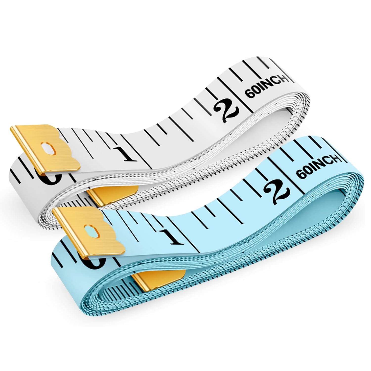 Shows the product clearly to demonstrate its appearance and color options. Displays two color variations of the measuring tape to show available choices.