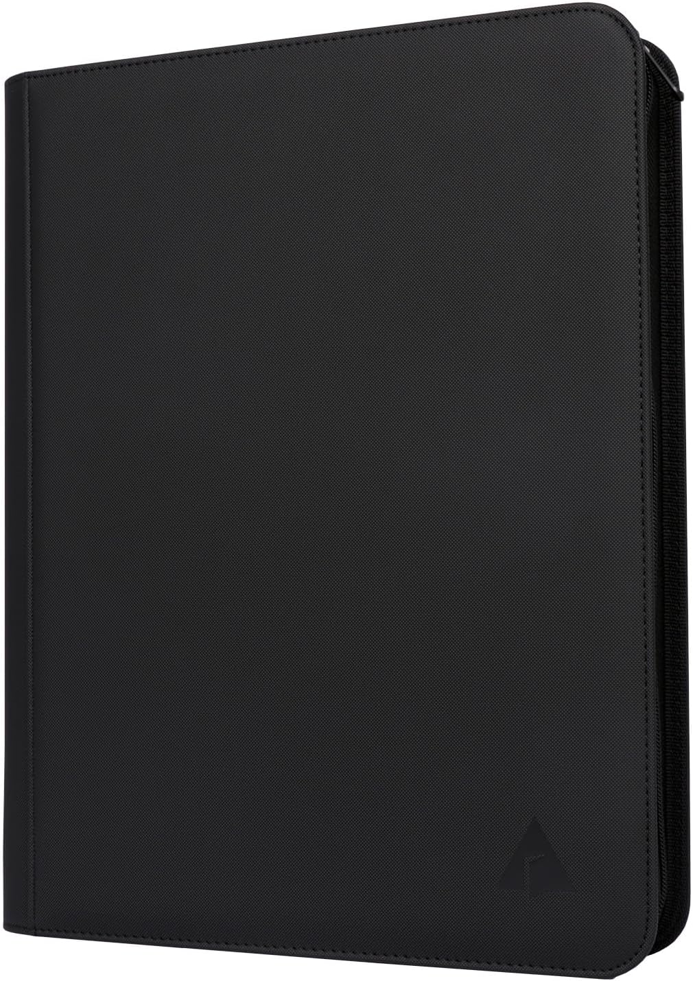 Showcases the simple, sleek design of the black binder or portfolio against a plain background.