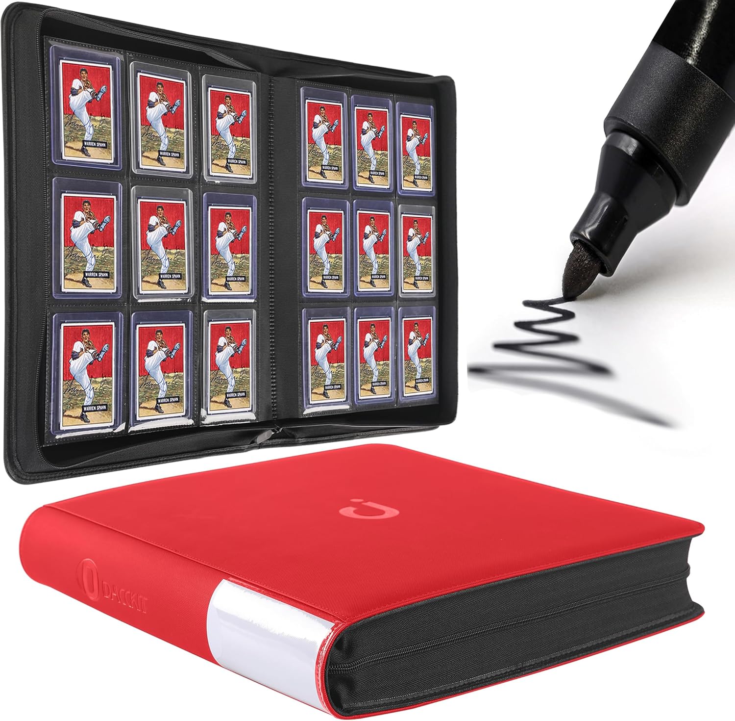 Showcases the product's capacity and organization features for storing trading cards. Demonstrates the internal components and storage capacity of the binder for trading cards.