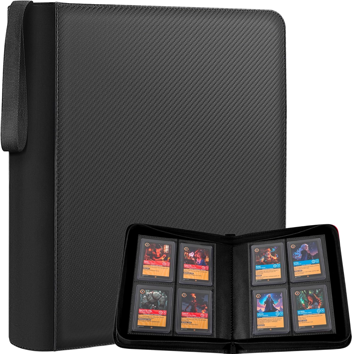 Showcases the product's design and functionality as a storage solution for trading cards or similar collectibles.