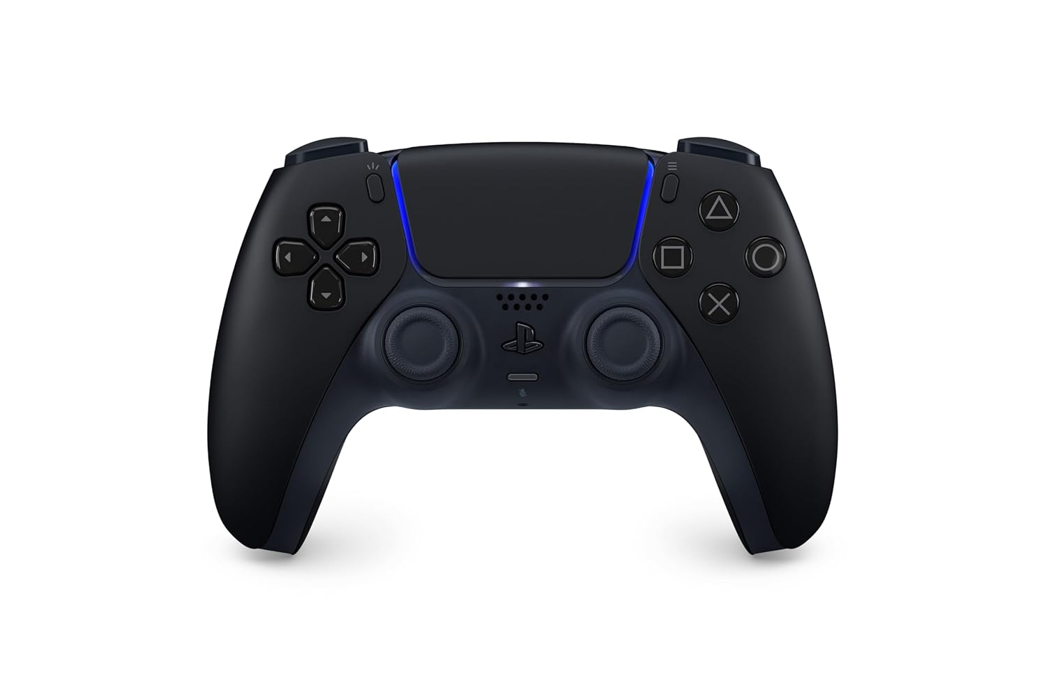 Showcase the modern, ergonomic design of the PlayStation controller with its distinctive shape and button layout Highlight the controller's unique feature of blue LED lighting, adding a futuristic…