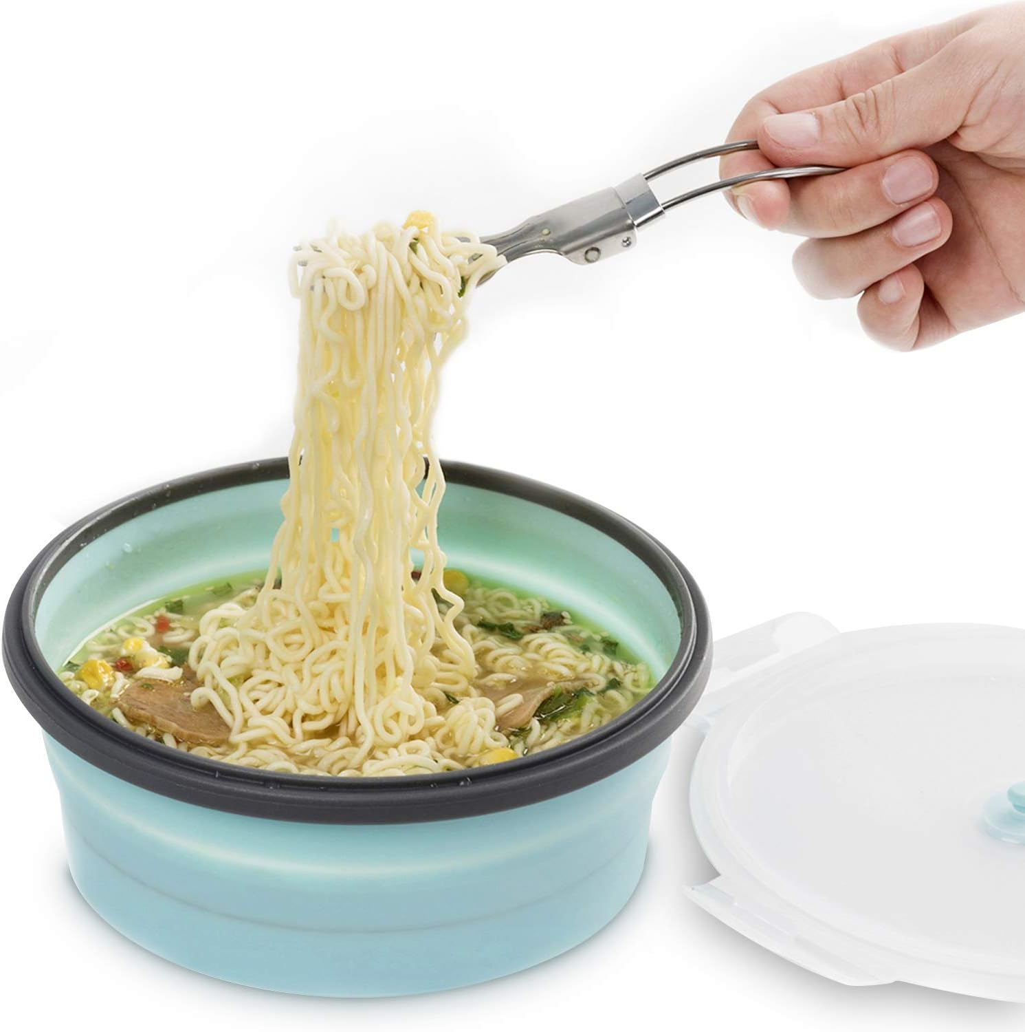 COLORCORAL Camping Bowl with Lid Collapsible Silicone Bowl and Foldable Stainless Steel…: Hero Images