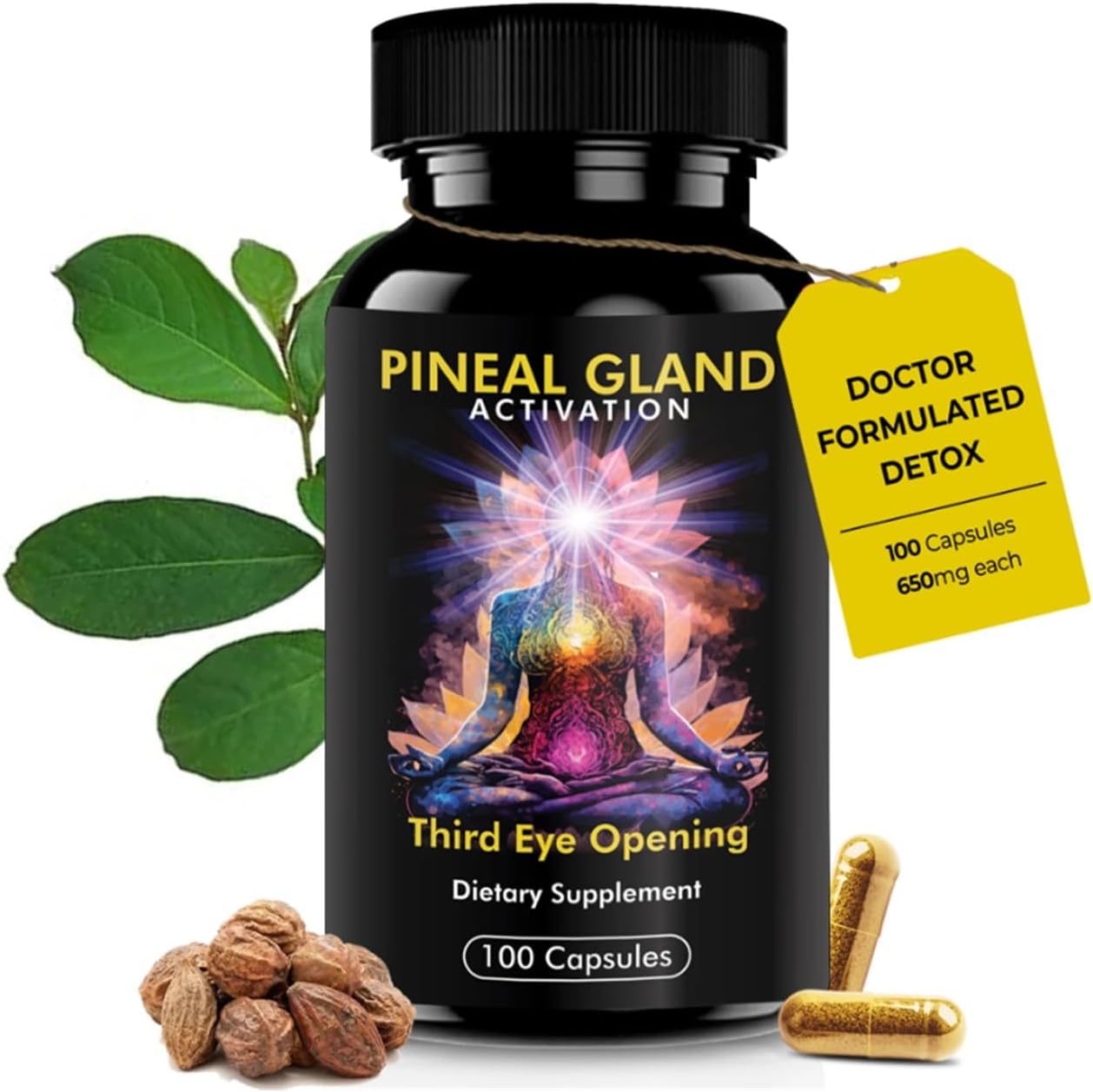 Showcases the product packaging and highlights natural ingredients to communicate quality and effectiveness.