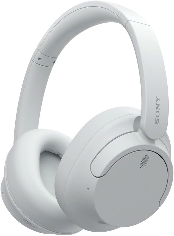 Showcases the sleek, minimalist design of the white wireless headphones to highlight their aesthetic appeal and modern look.