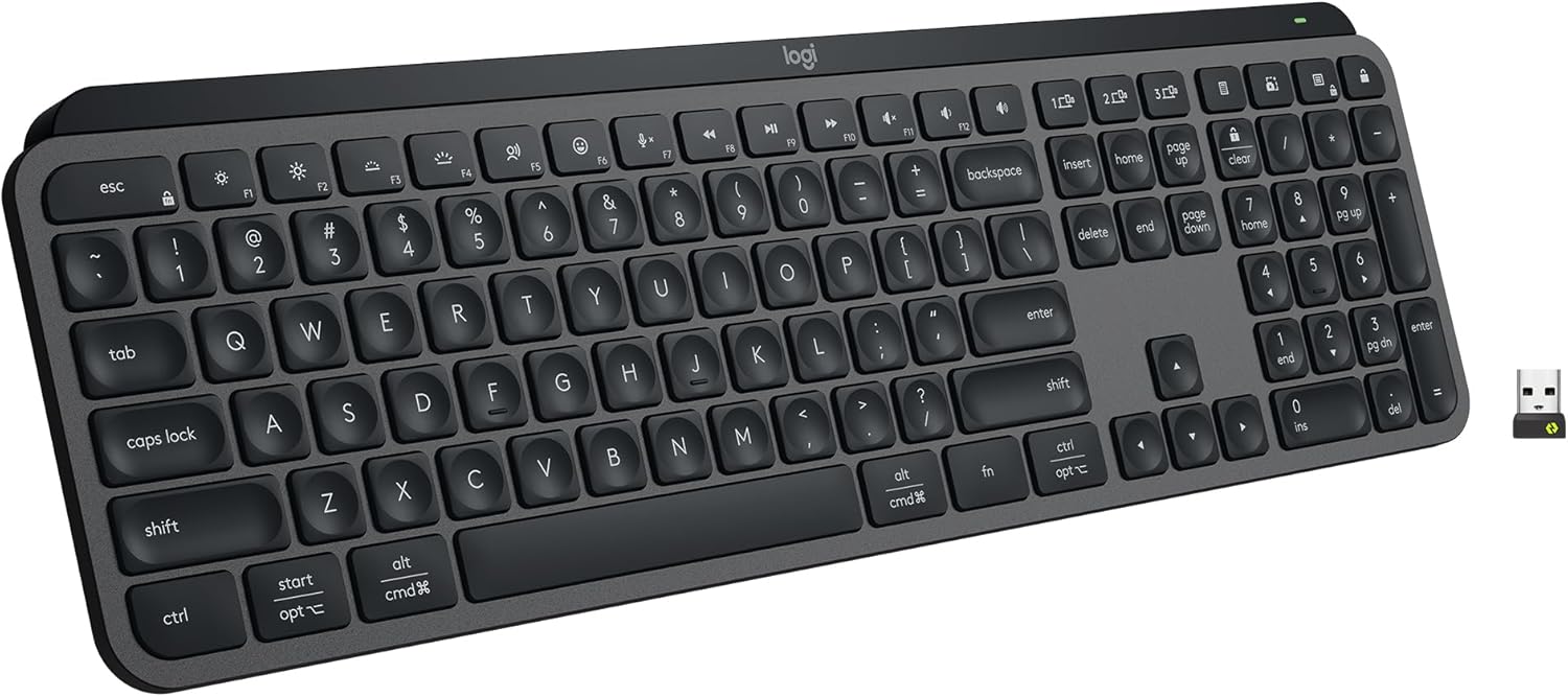 Showcases the complete keyboard design with all keys visible, allowing customers to see the full layout and functionality.