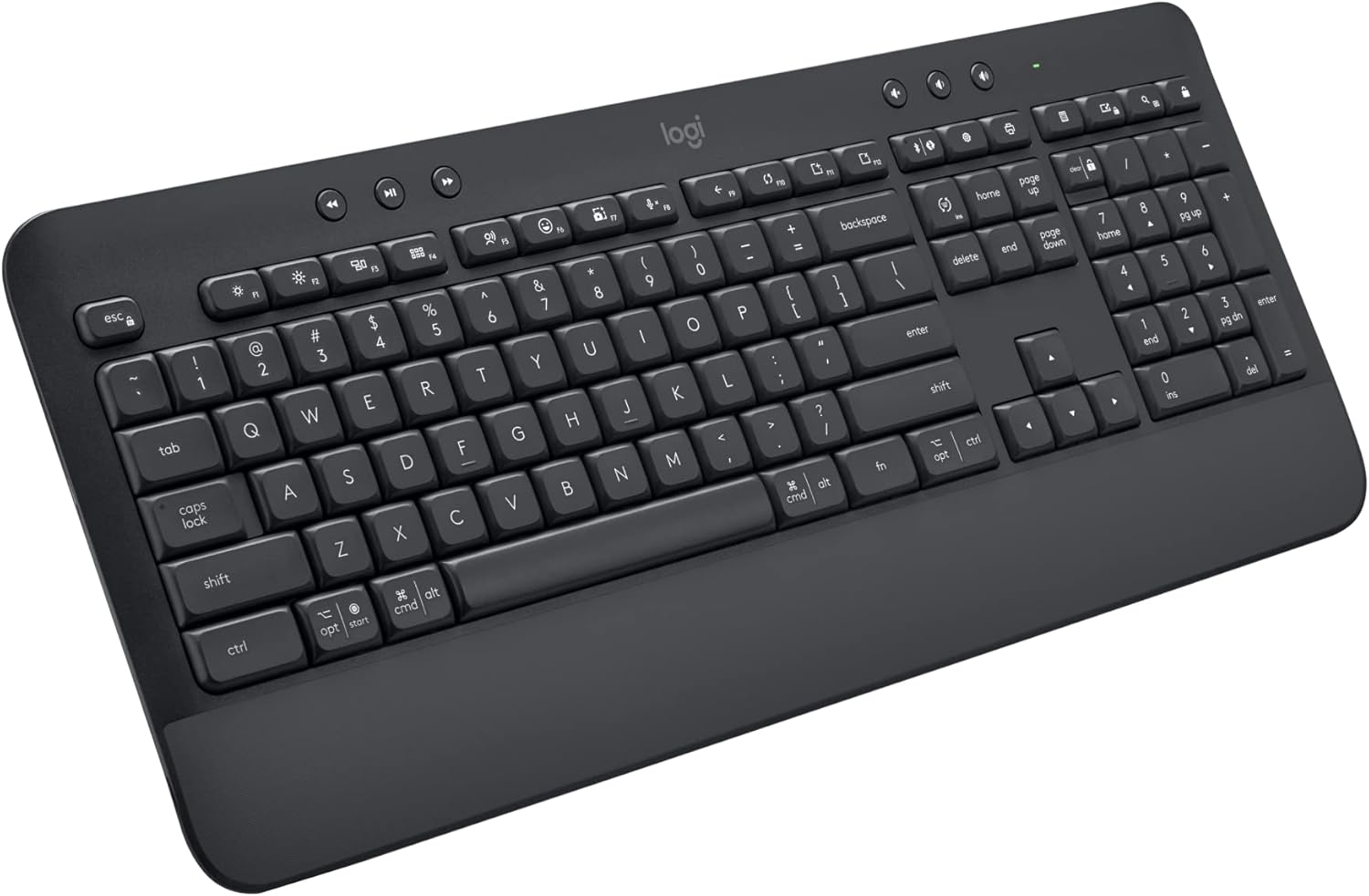Showcases the complete keyboard design with all keys and features clearly visible.