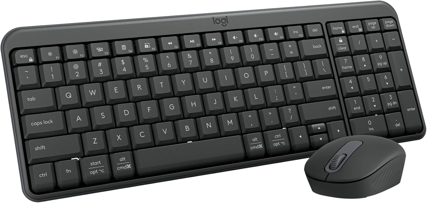 Shows the complete keyboard and mouse combo to give shoppers a clear view of the full product offering.