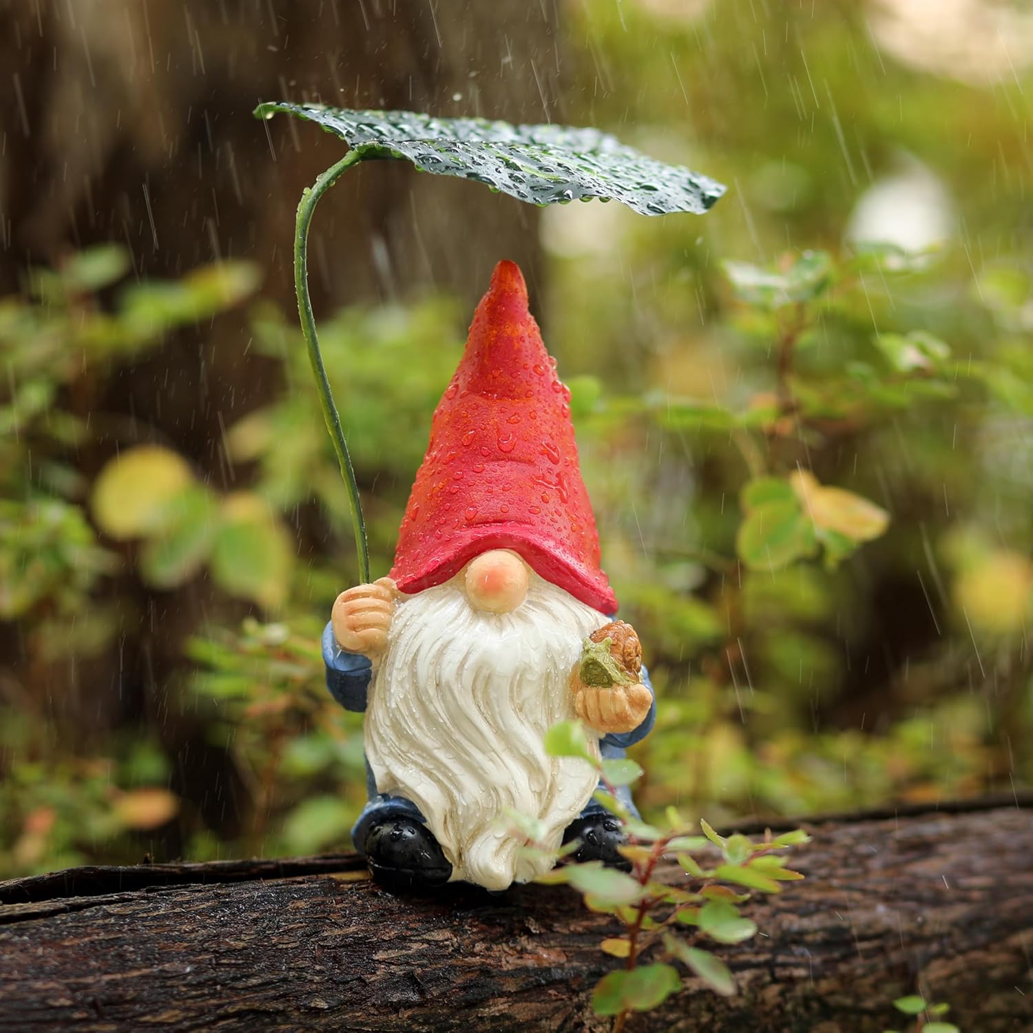Showcases the product in a natural outdoor setting to highlight its use as a charming garden decoration.
