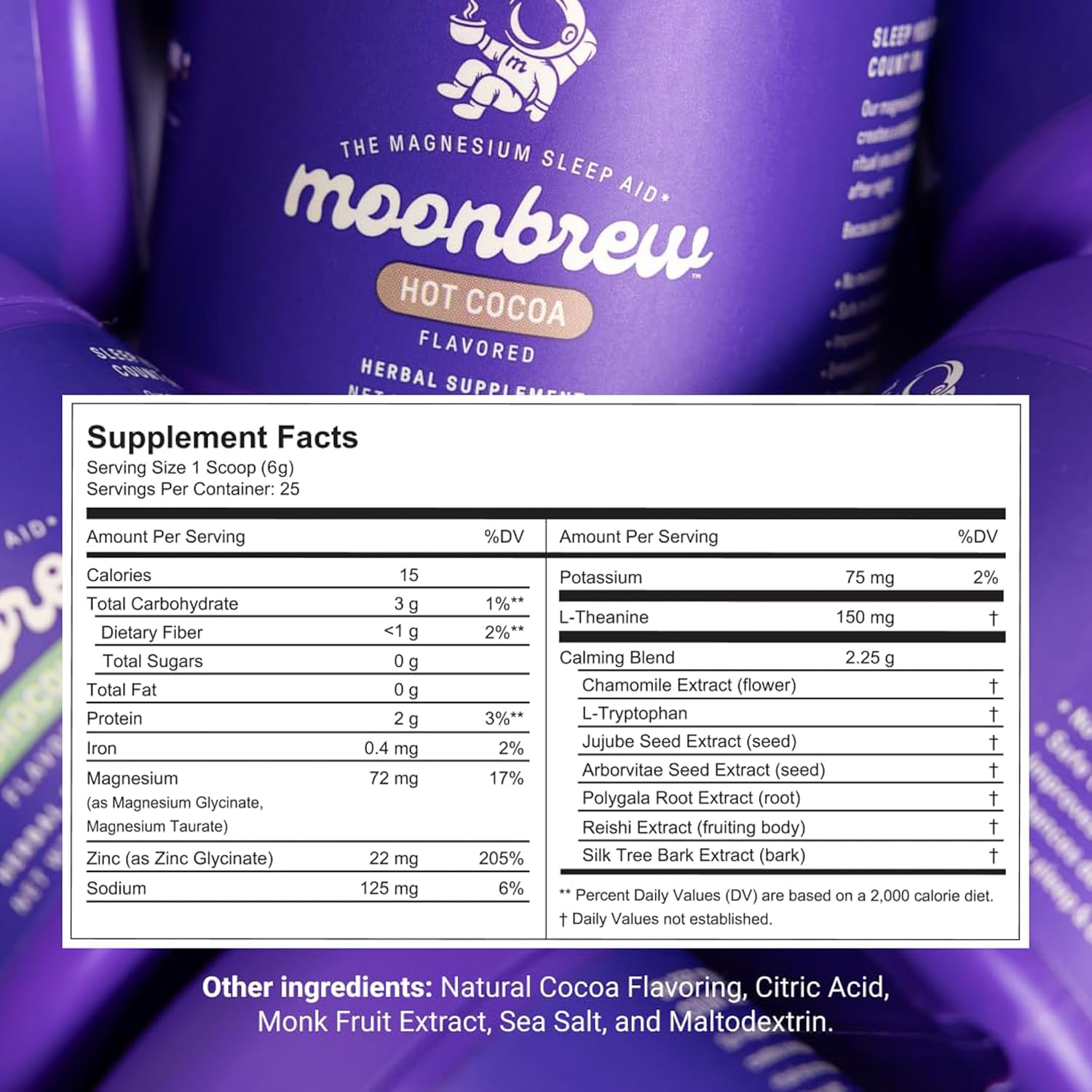 Highlights the product's primary function as a magnesium-based sleep aid supplement, emphasizing its hot cocoa flavor to appeal to consumers looking for a tasty nighttime drink.