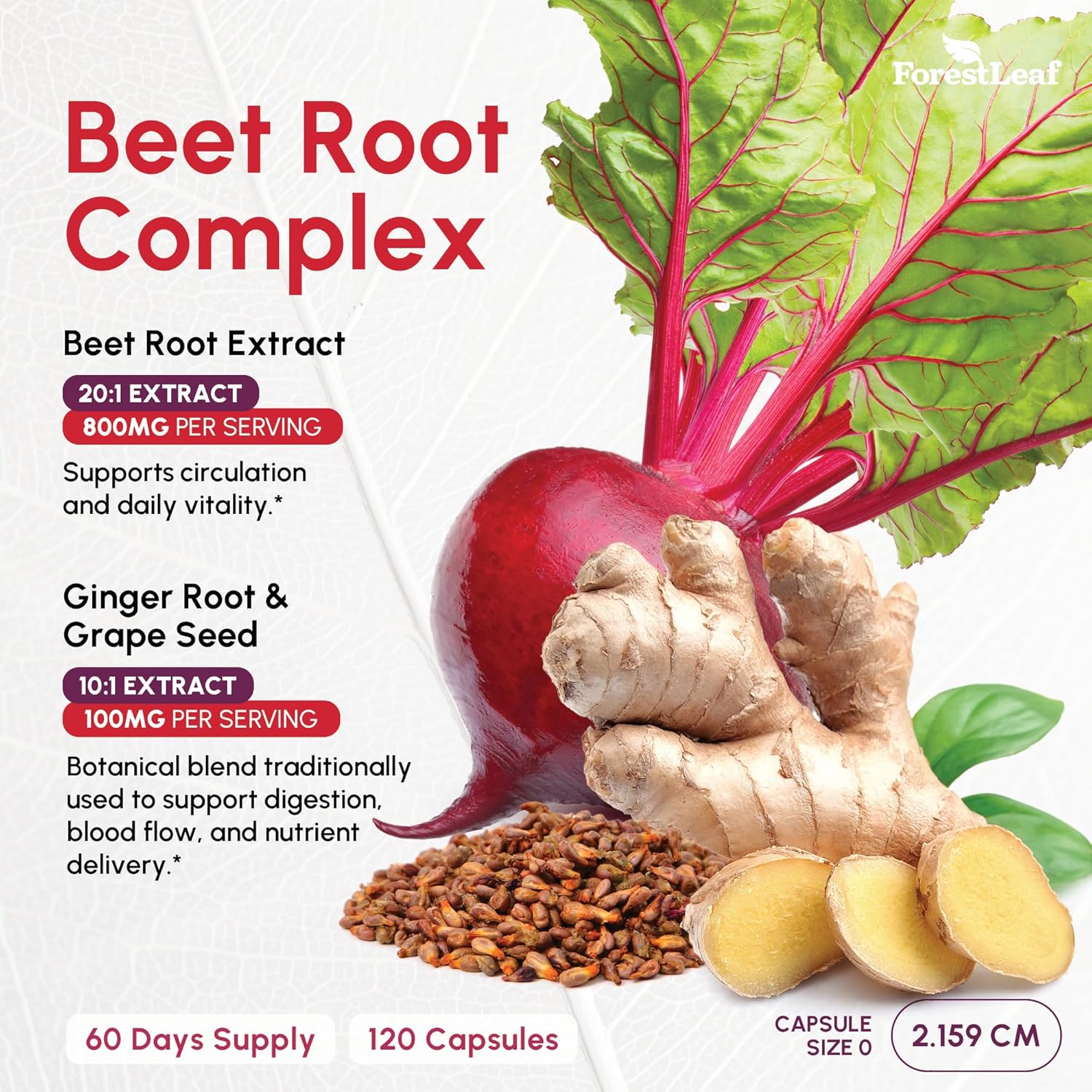 Highlights the multiple ingredients and their benefits, including support for circulation, digestion, and blood flow. Provides specific measurements and quantities to help customers understand the…