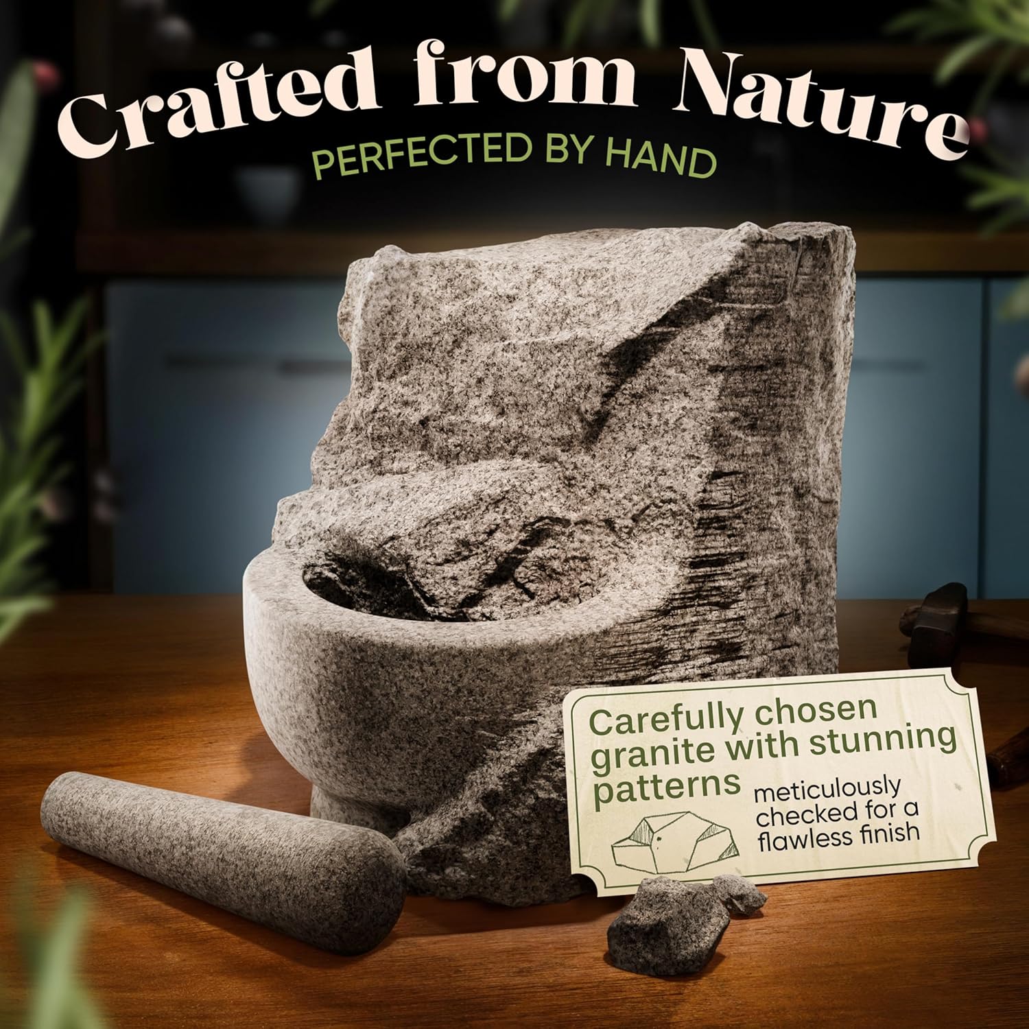 Emphasizes the product's natural granite material and handcrafted quality to appeal to customers who value artisanal, nature-inspired items.