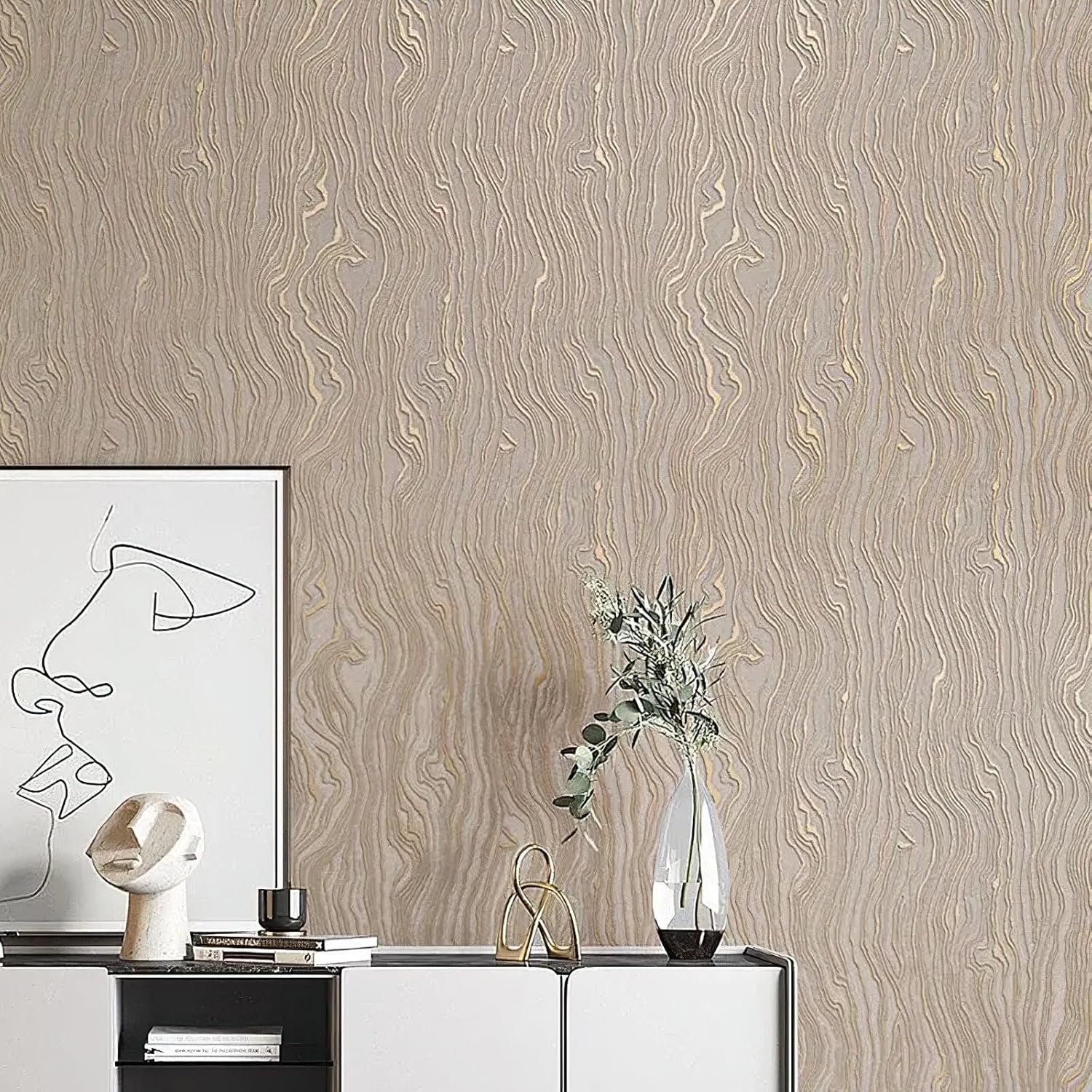 Flarnadox Gold Khaki Wood Peel and Stick Wallpaper Stripe: Infographics