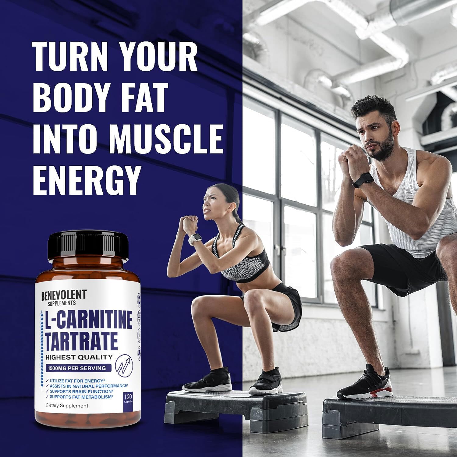 Premium L-Carnitine Tartrate Supplement: Single Feature / Benefit Secondary Images